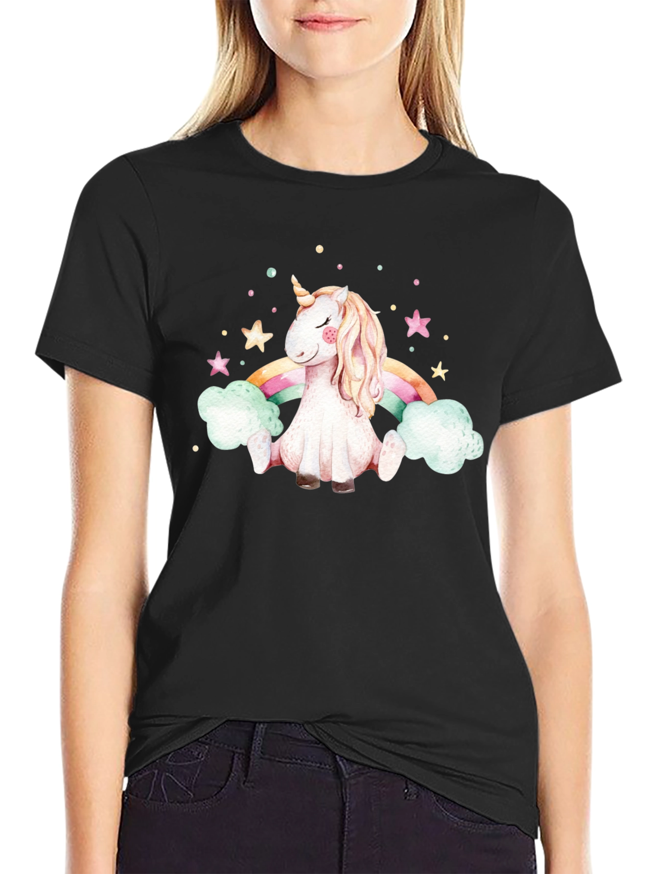Unicorn Rainbow Black T-Shirt