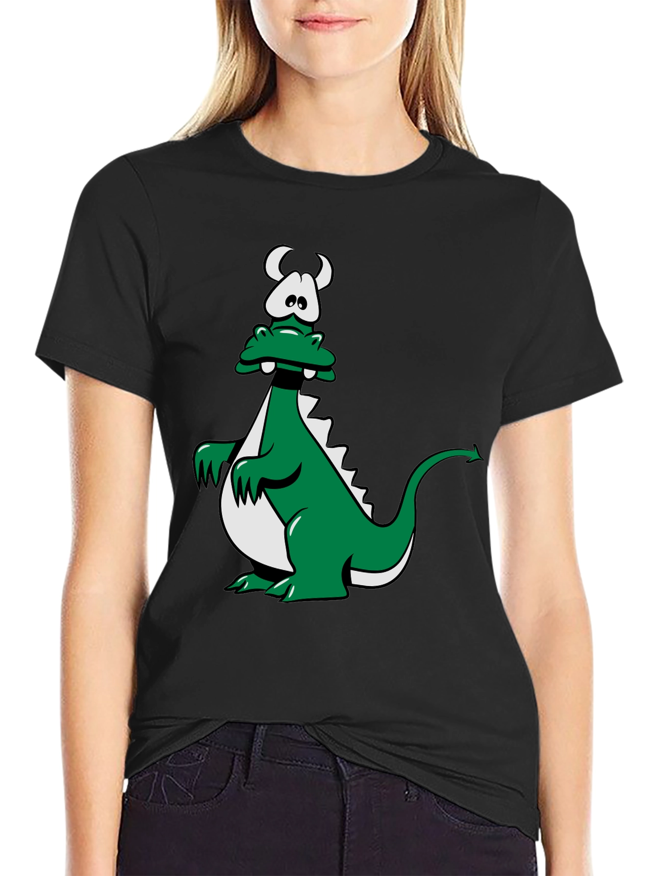 Cartoon Dragon Graphic Tee - Black Unisex T-Shirt