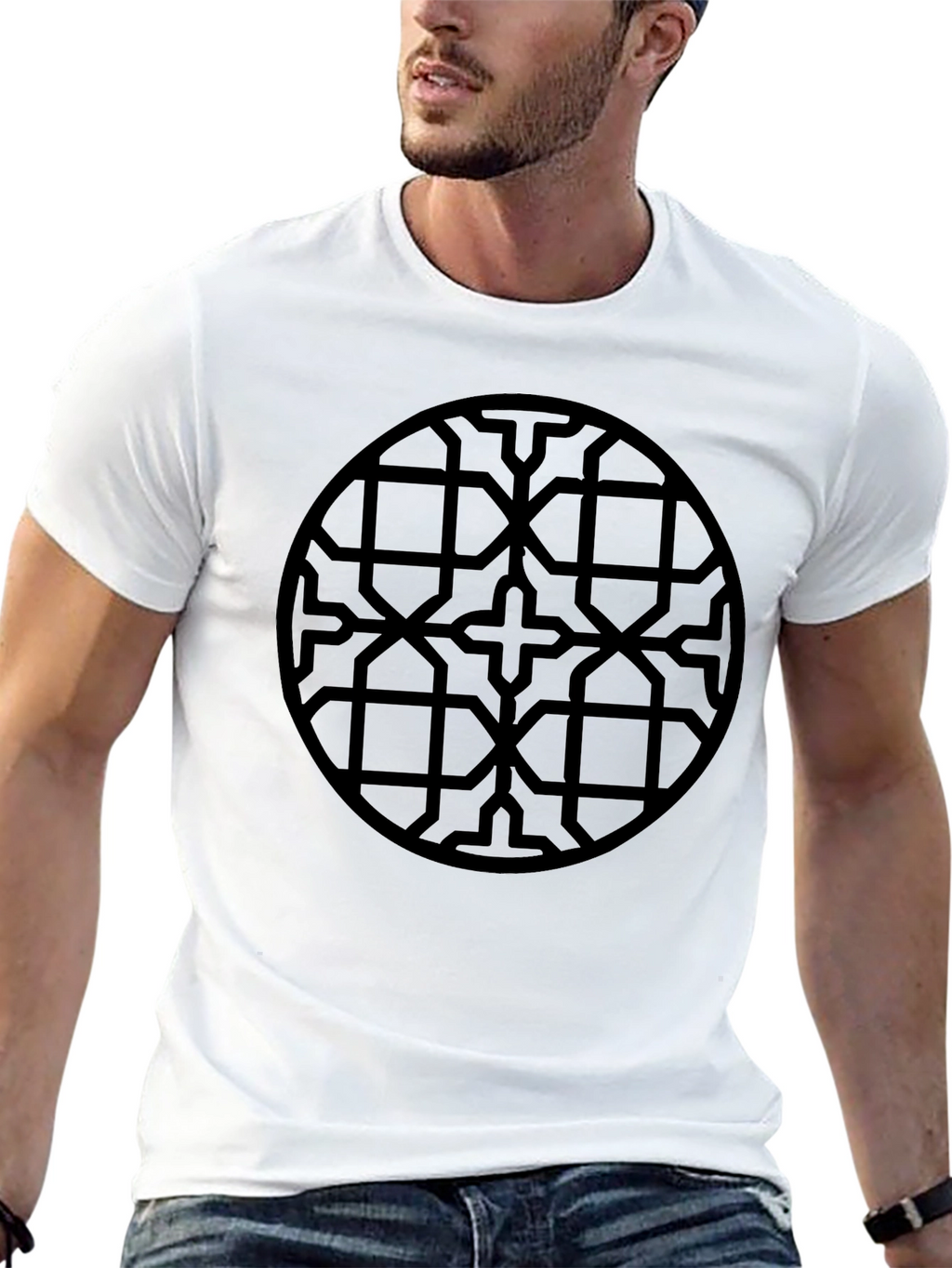 Geometric Pattern Black Crew Neck T-Shirt
