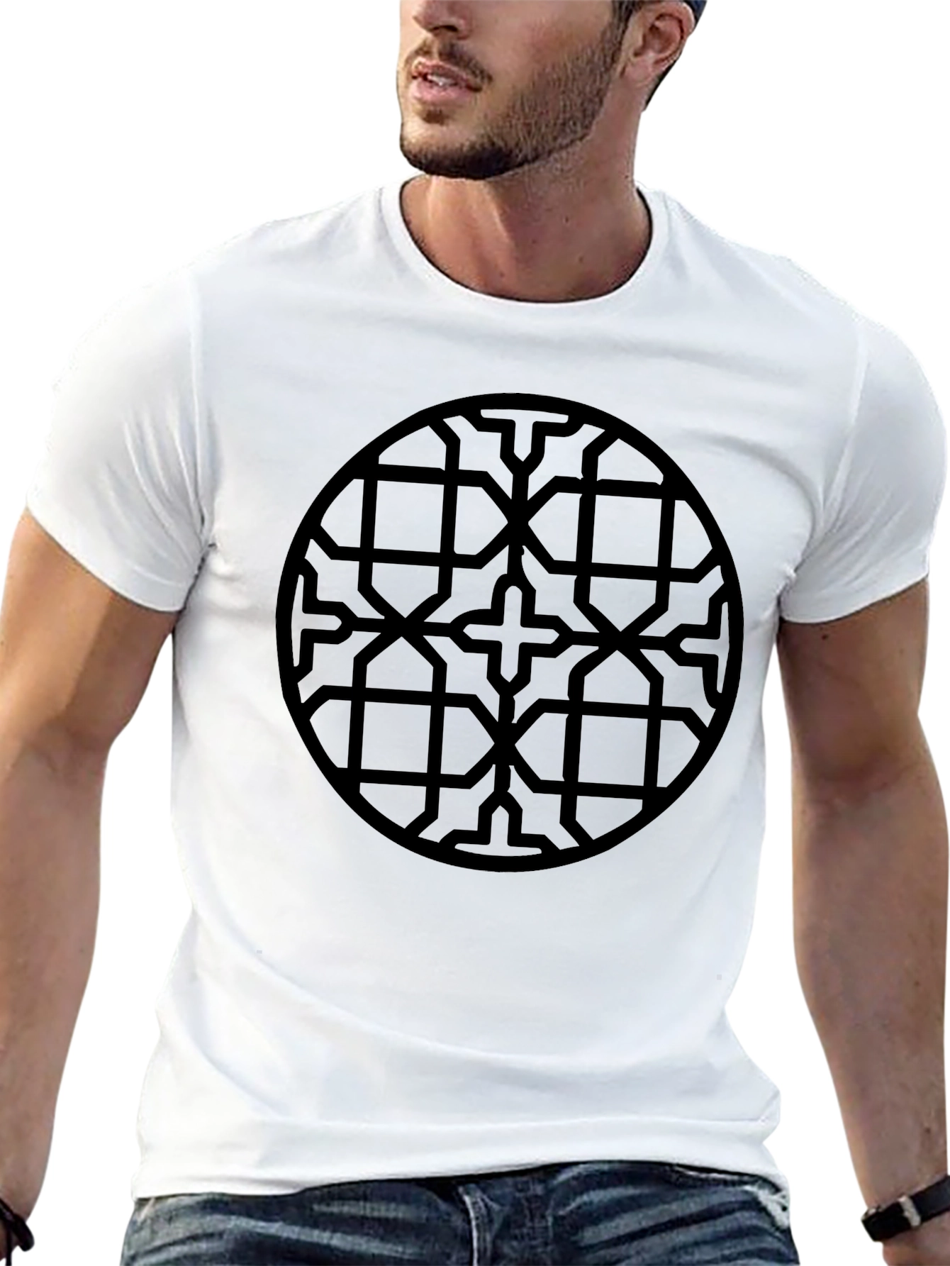 Geometric Pattern Black Crew Neck T-Shirt