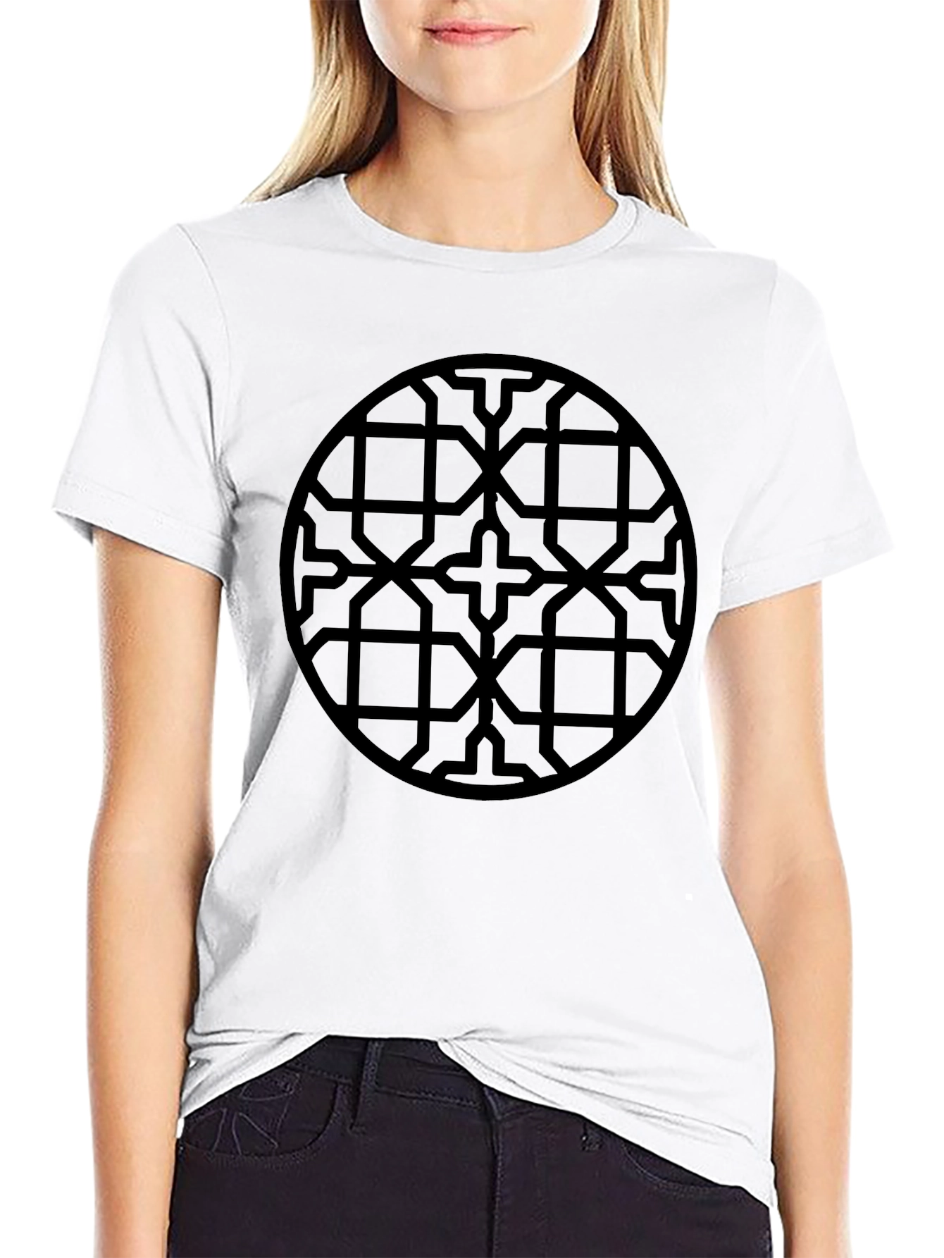 Geometric Pattern Black Crew Neck T-Shirt