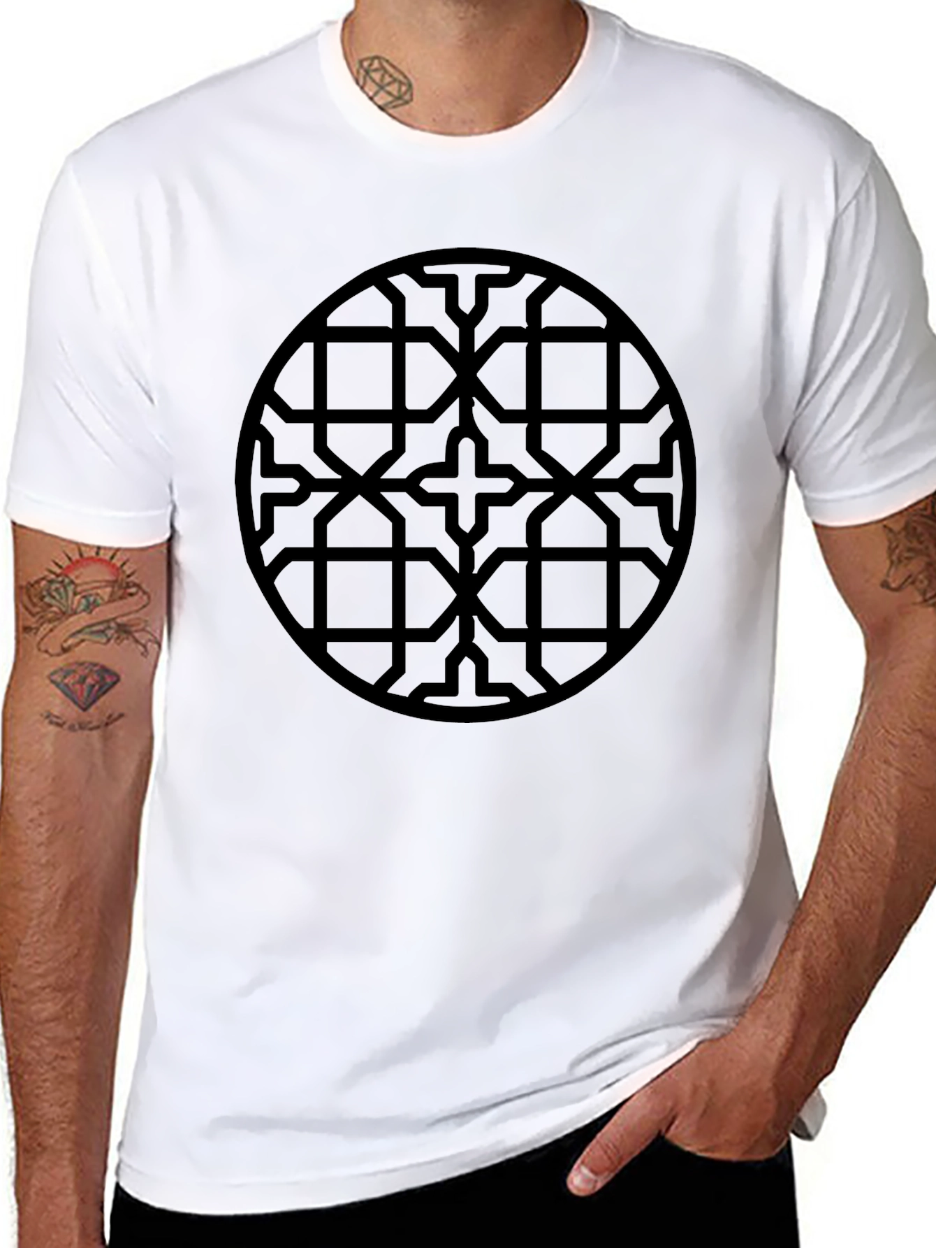 Geometric Pattern Black Crew Neck T-Shirt