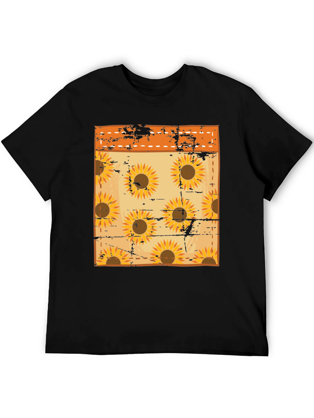 Sunflower Pattern Mens Black T-Shirt