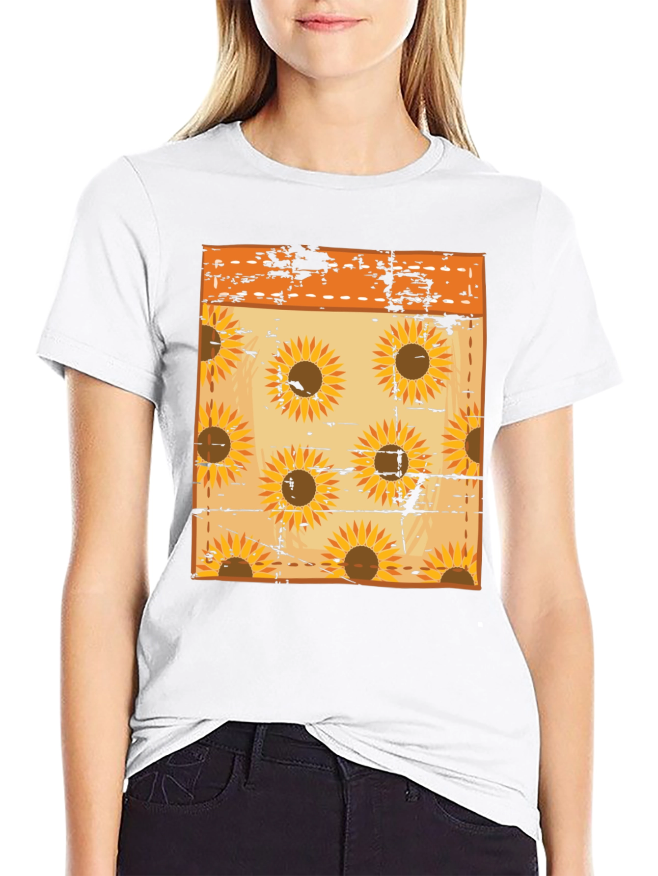 Sunflower Pattern Mens Black T-Shirt