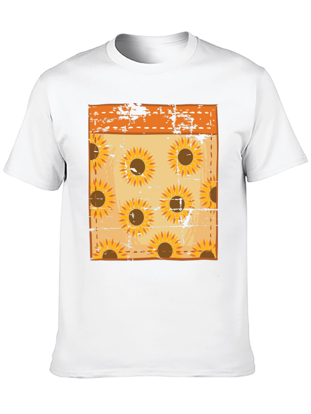 Sunflower Pattern Mens Black T-Shirt