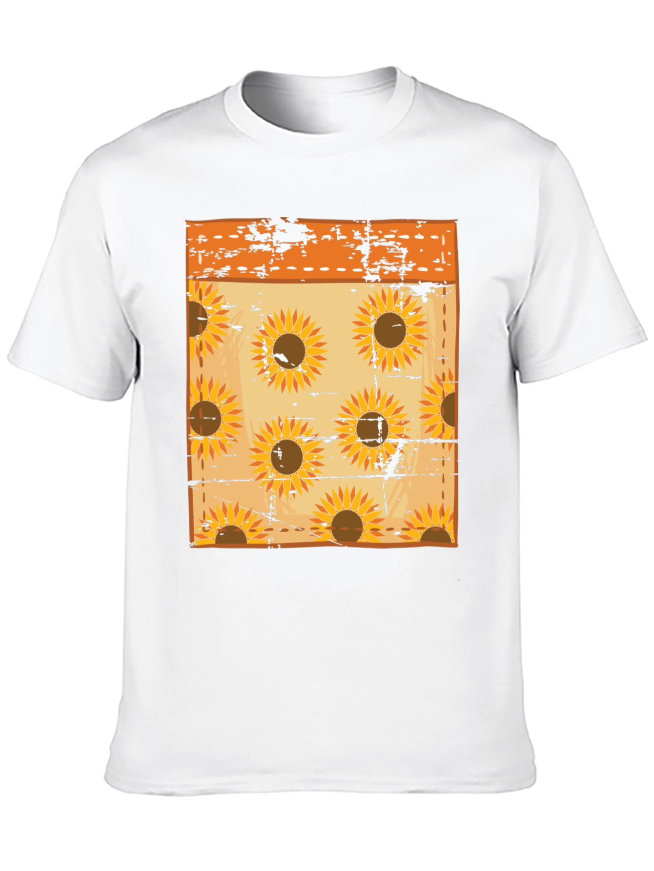 Sunflower Pattern Mens Black T-Shirt
