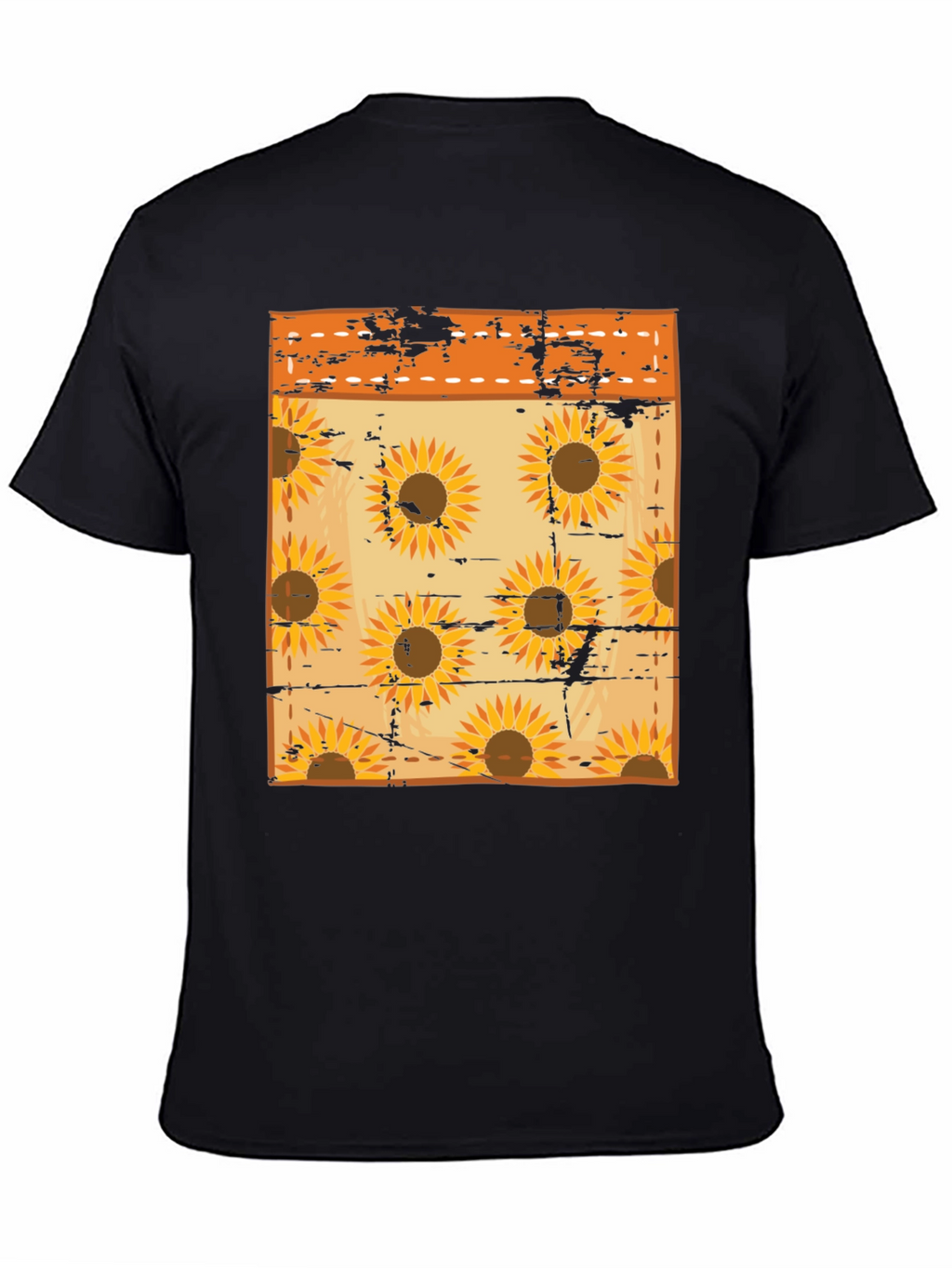 Sunflower Pattern Mens Black T-Shirt