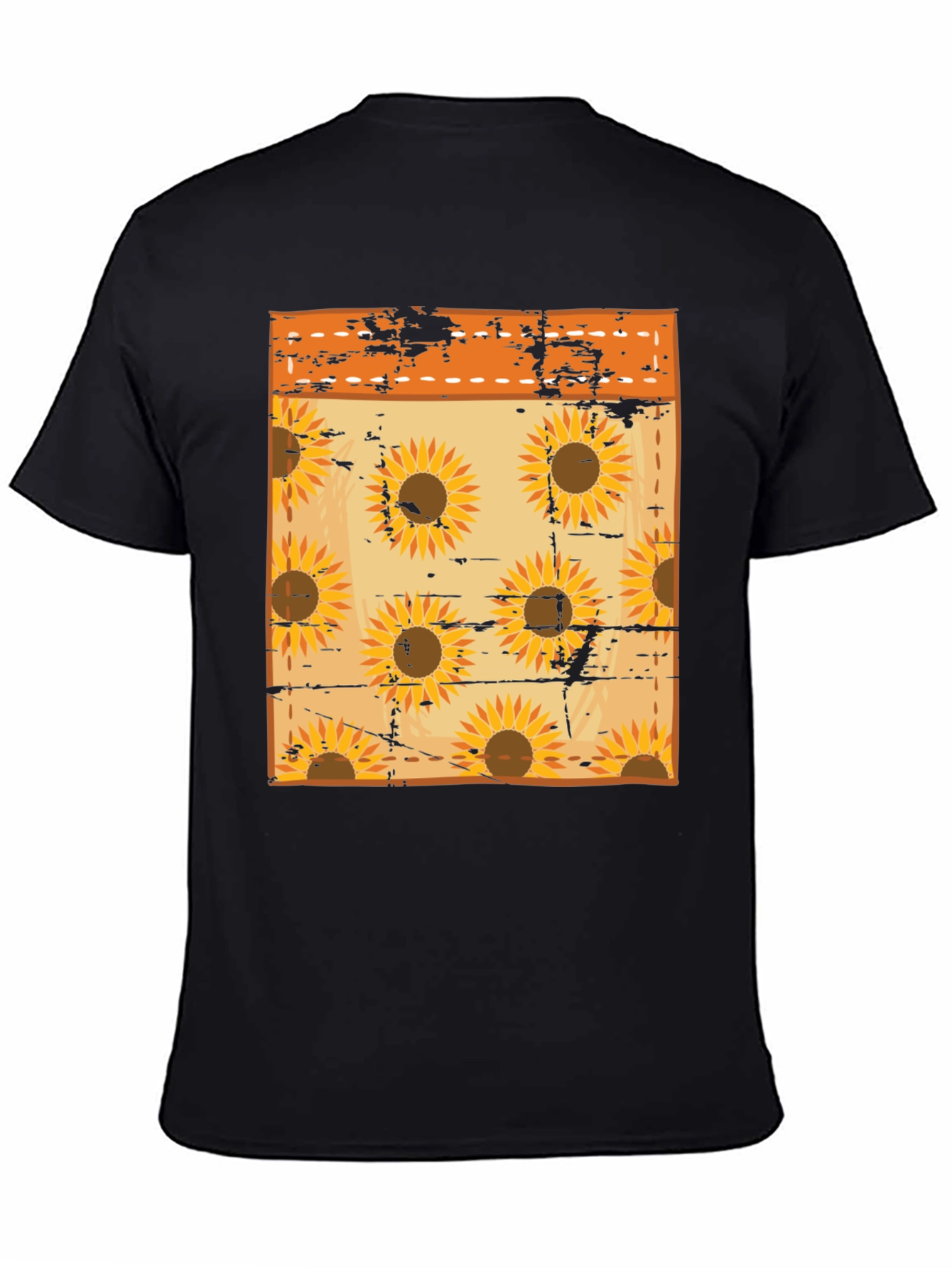 Sunflower Pattern Mens Black T-Shirt