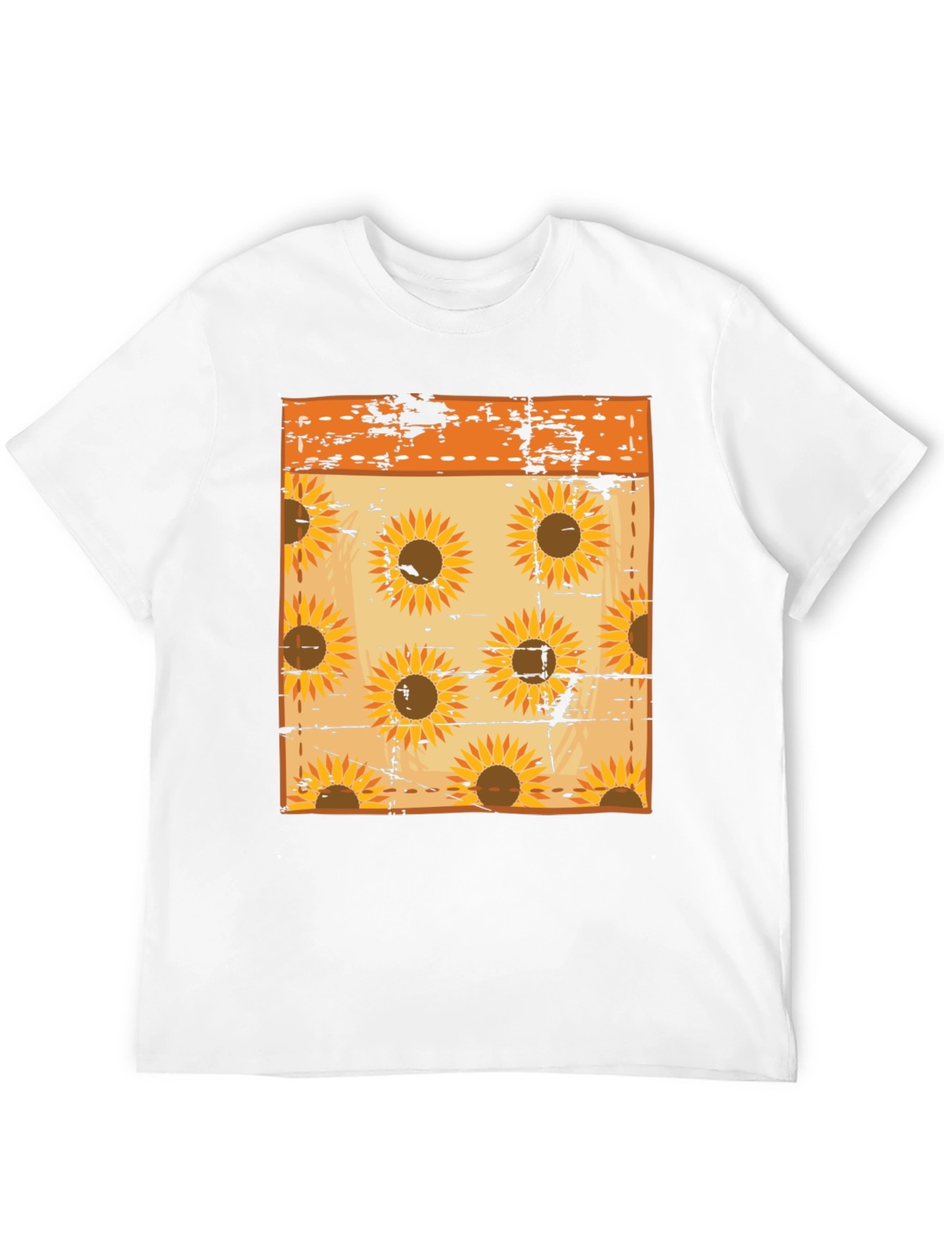 Sunflower Pattern Mens Black T-Shirt