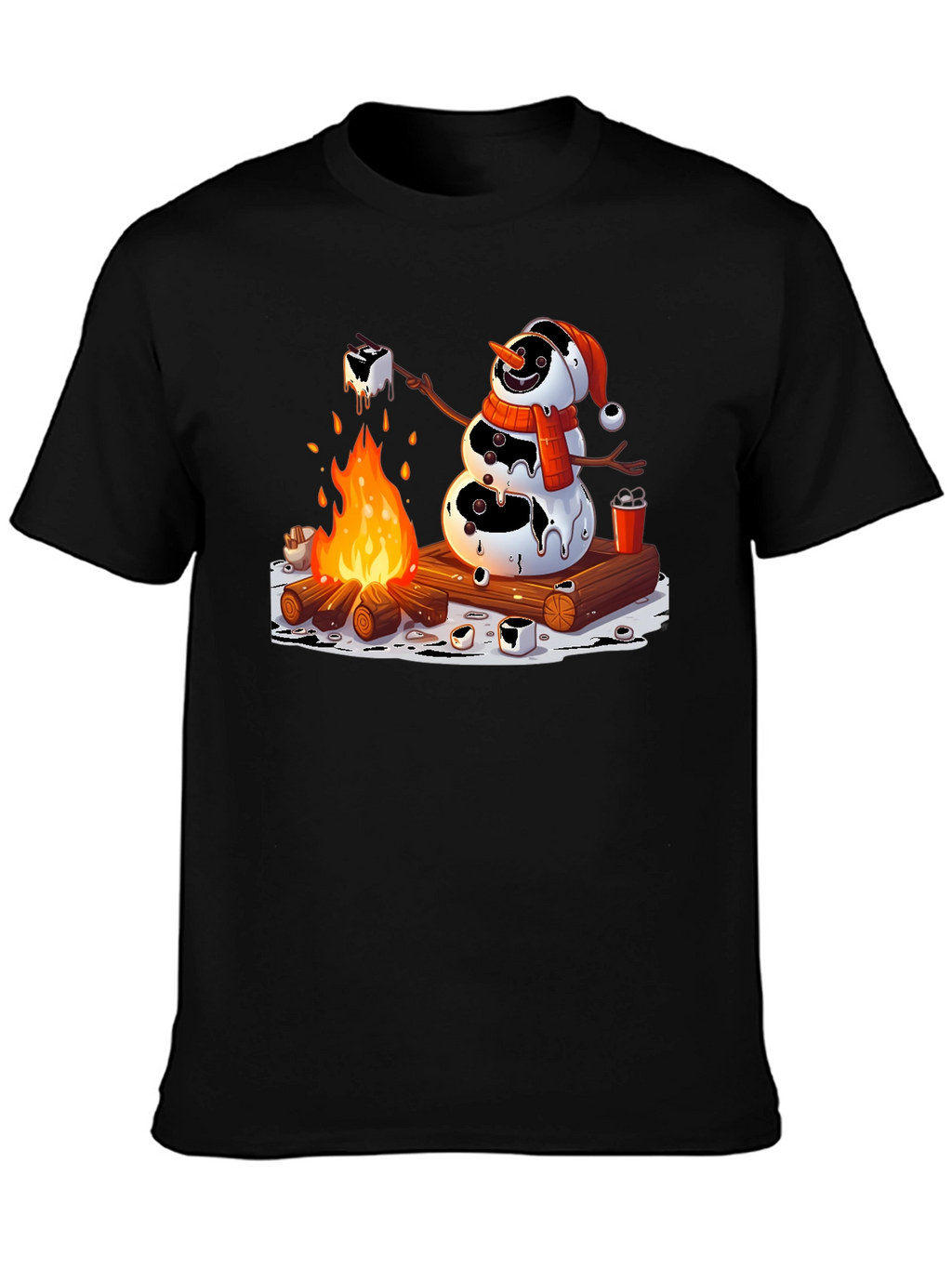 Melting Snowman Smores Campfire Graphic Tee