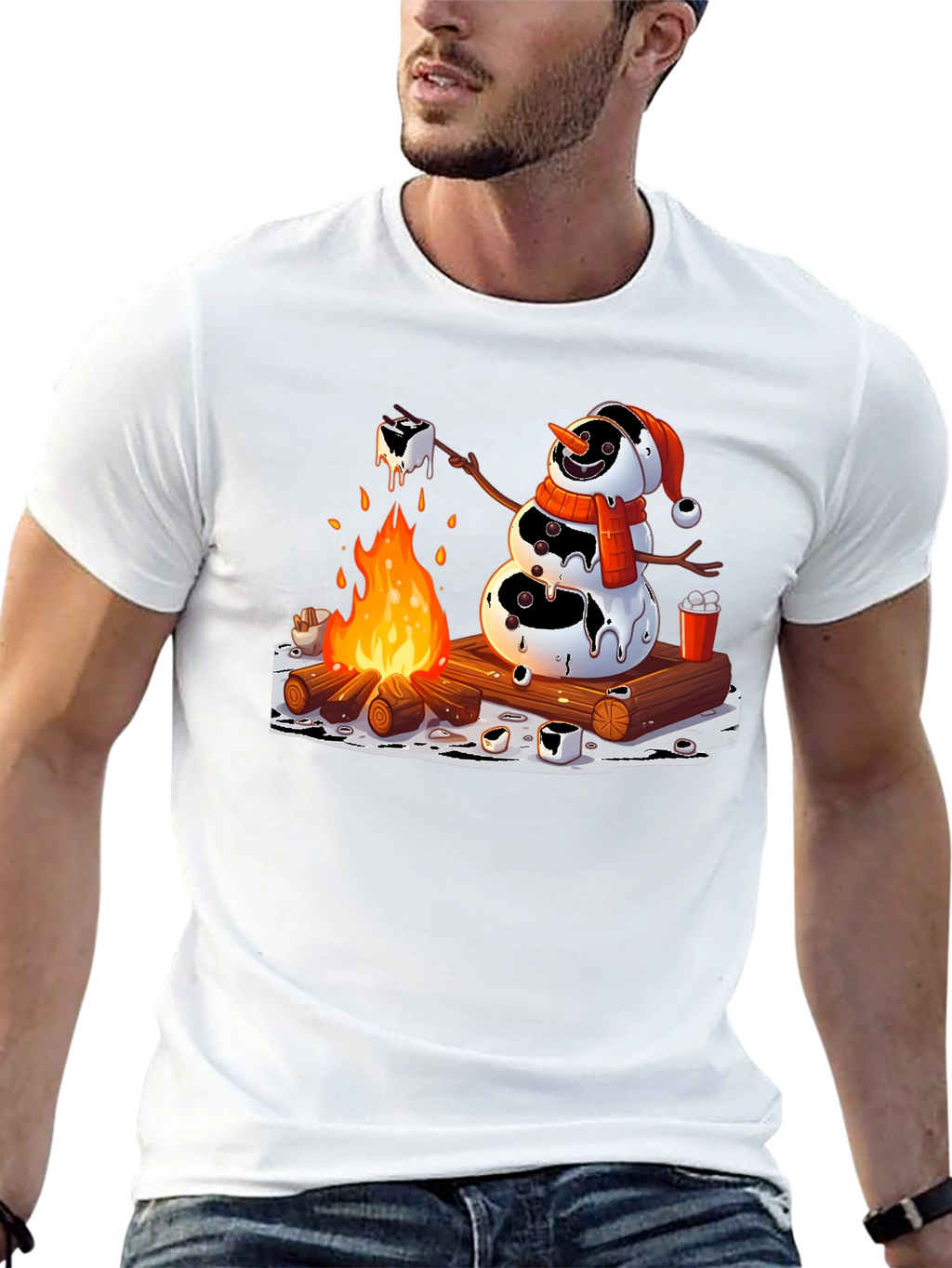 Melting Snowman Smores Campfire Graphic Tee