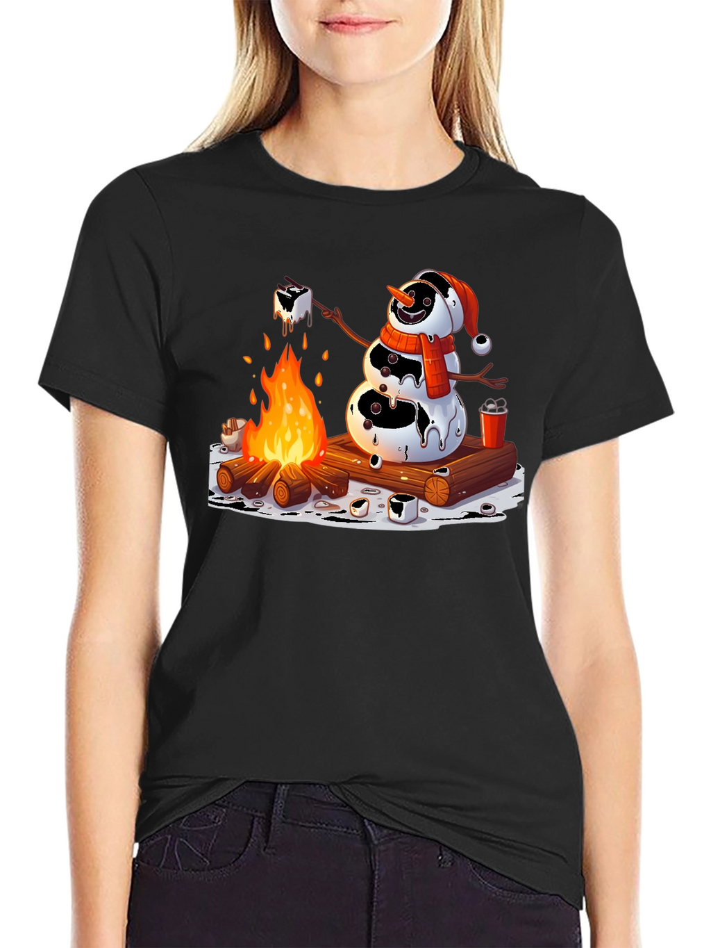 Melting Snowman Smores Campfire Graphic Tee