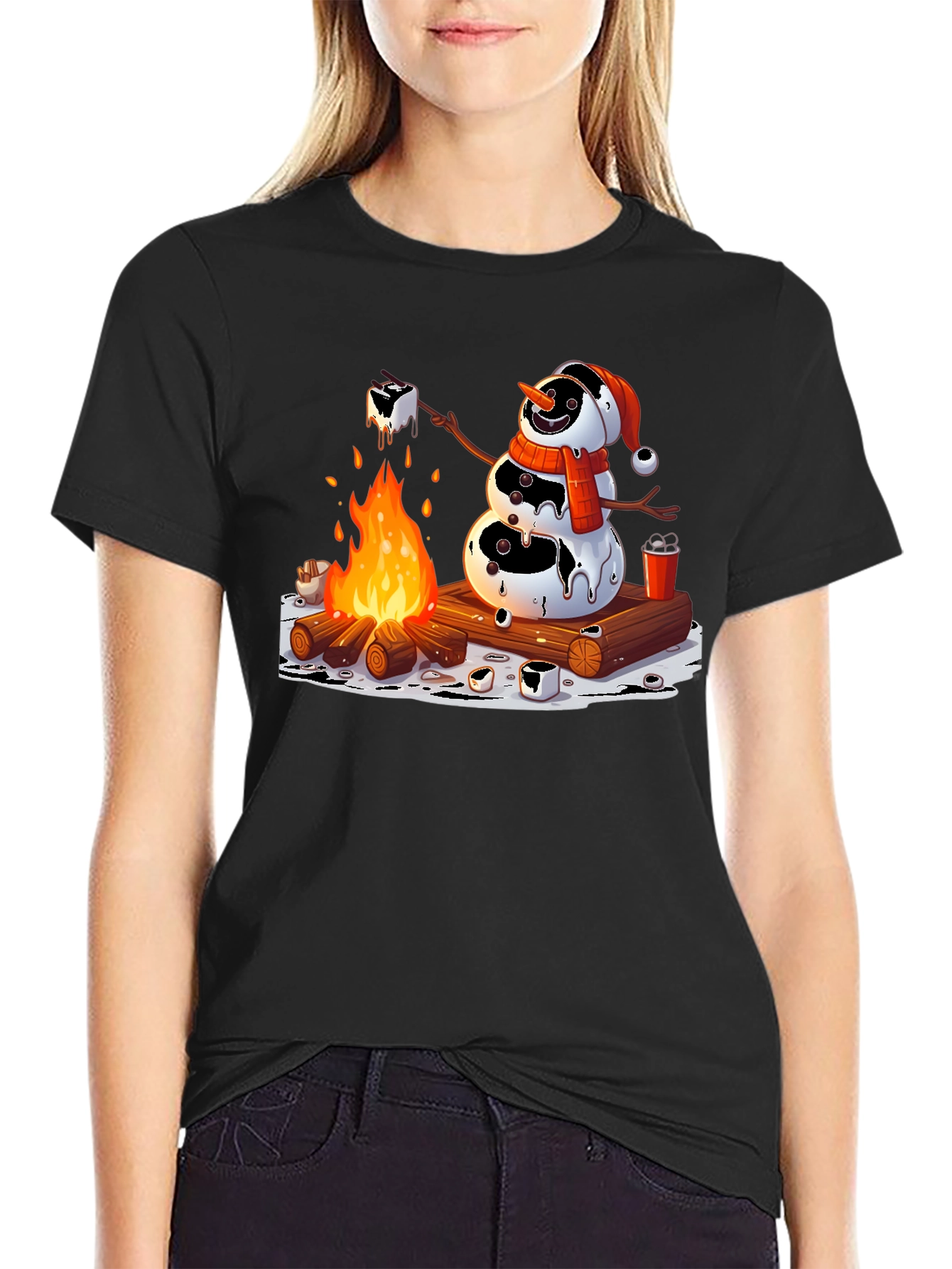 Melting Snowman Smores Campfire Graphic Tee