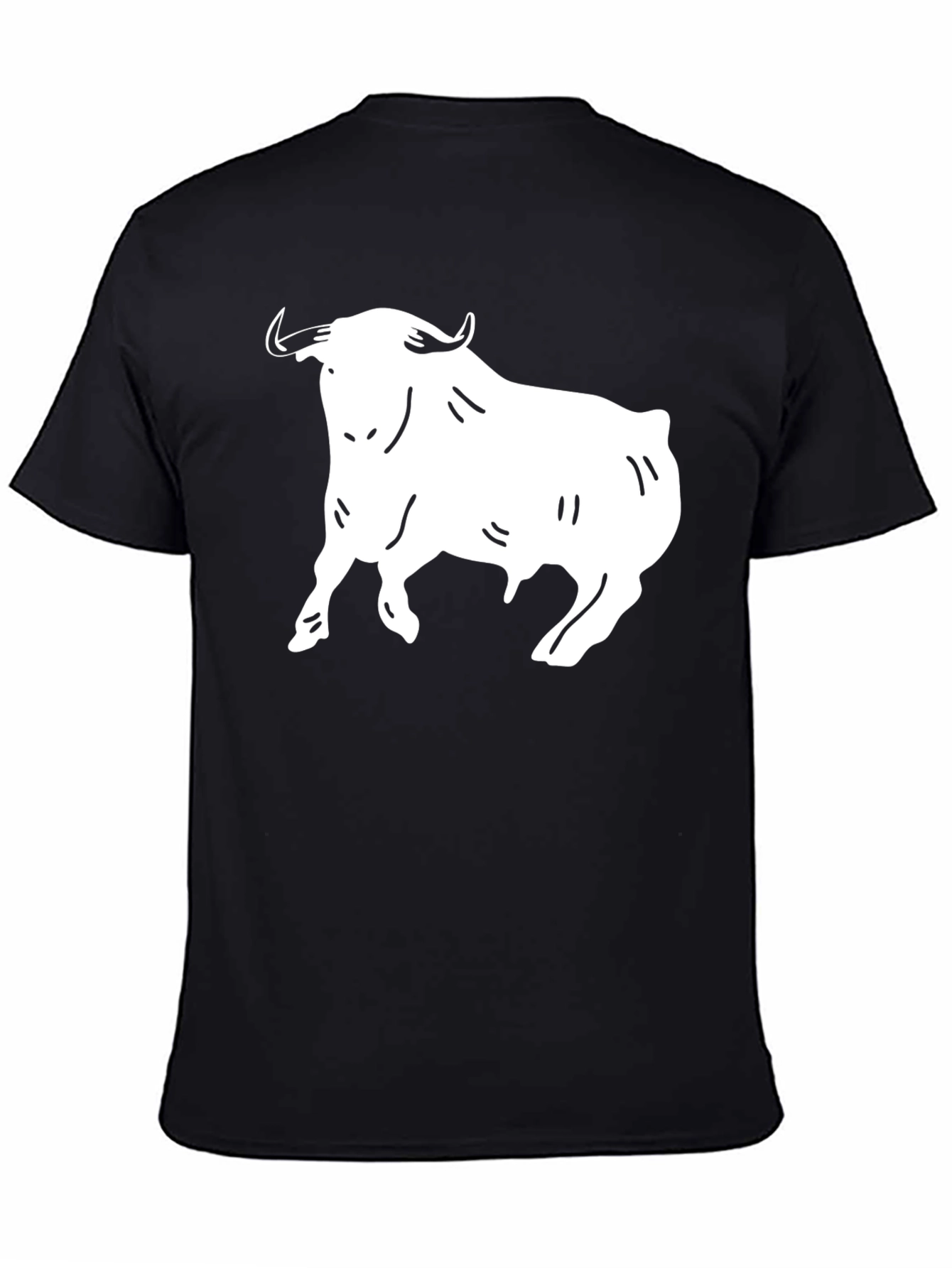 Black T-Shirt with White Bull Graphic