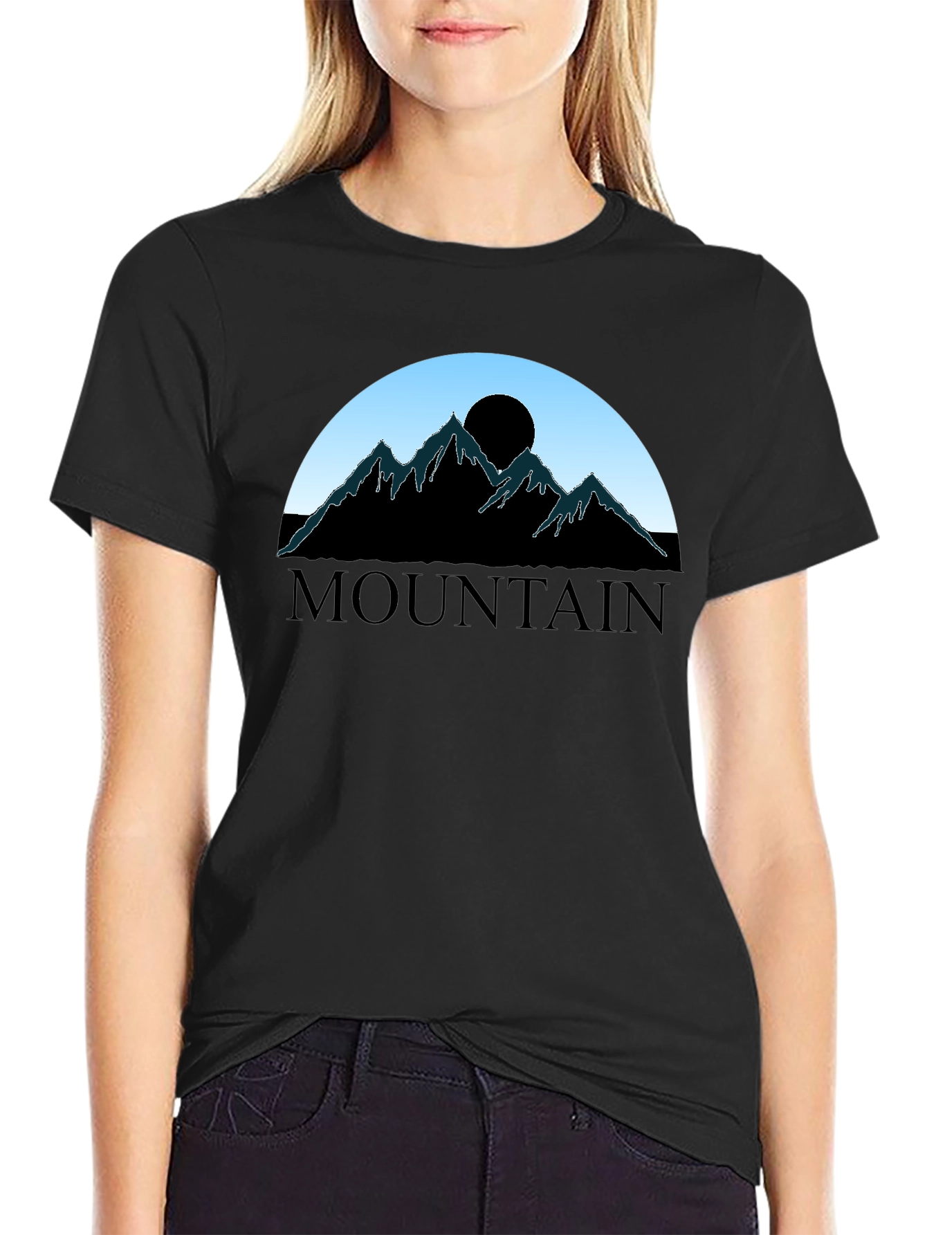 Mountain Silhouette Graphic Tee - Black Cotton Blend