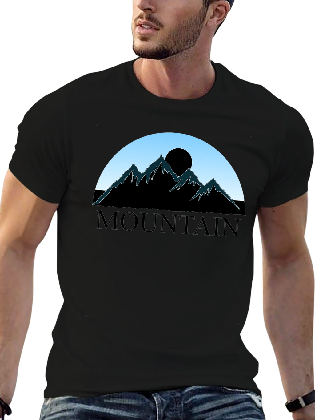 Mountain Silhouette Graphic Tee - Black Cotton Blend