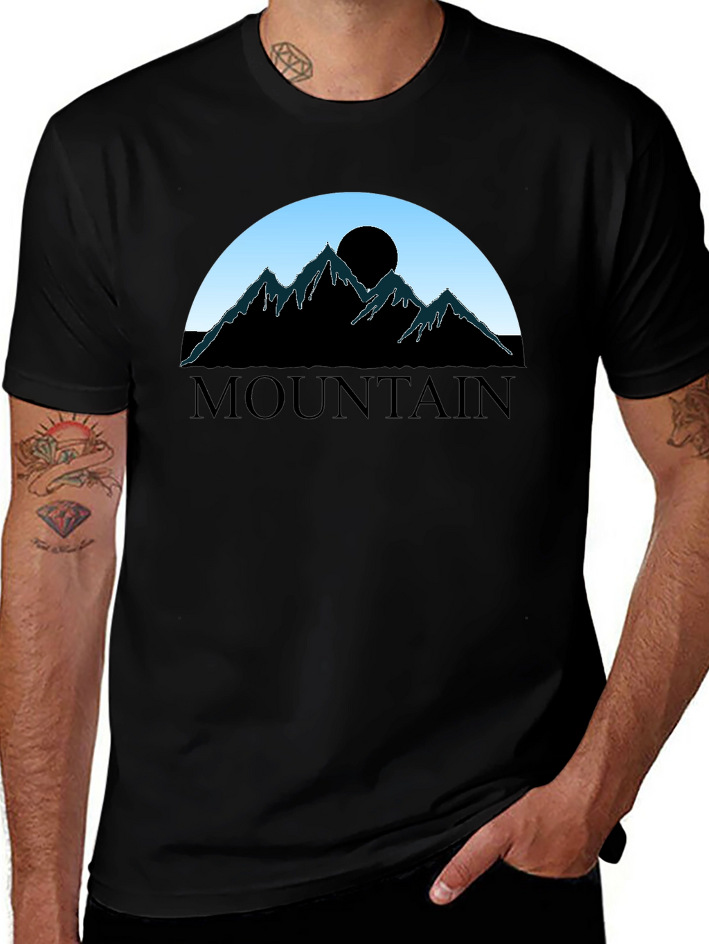 Mountain Silhouette Graphic Tee - Black Cotton Blend