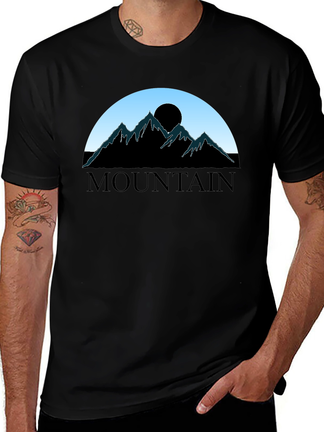 Mountain Silhouette Graphic Tee - Black Cotton Blend