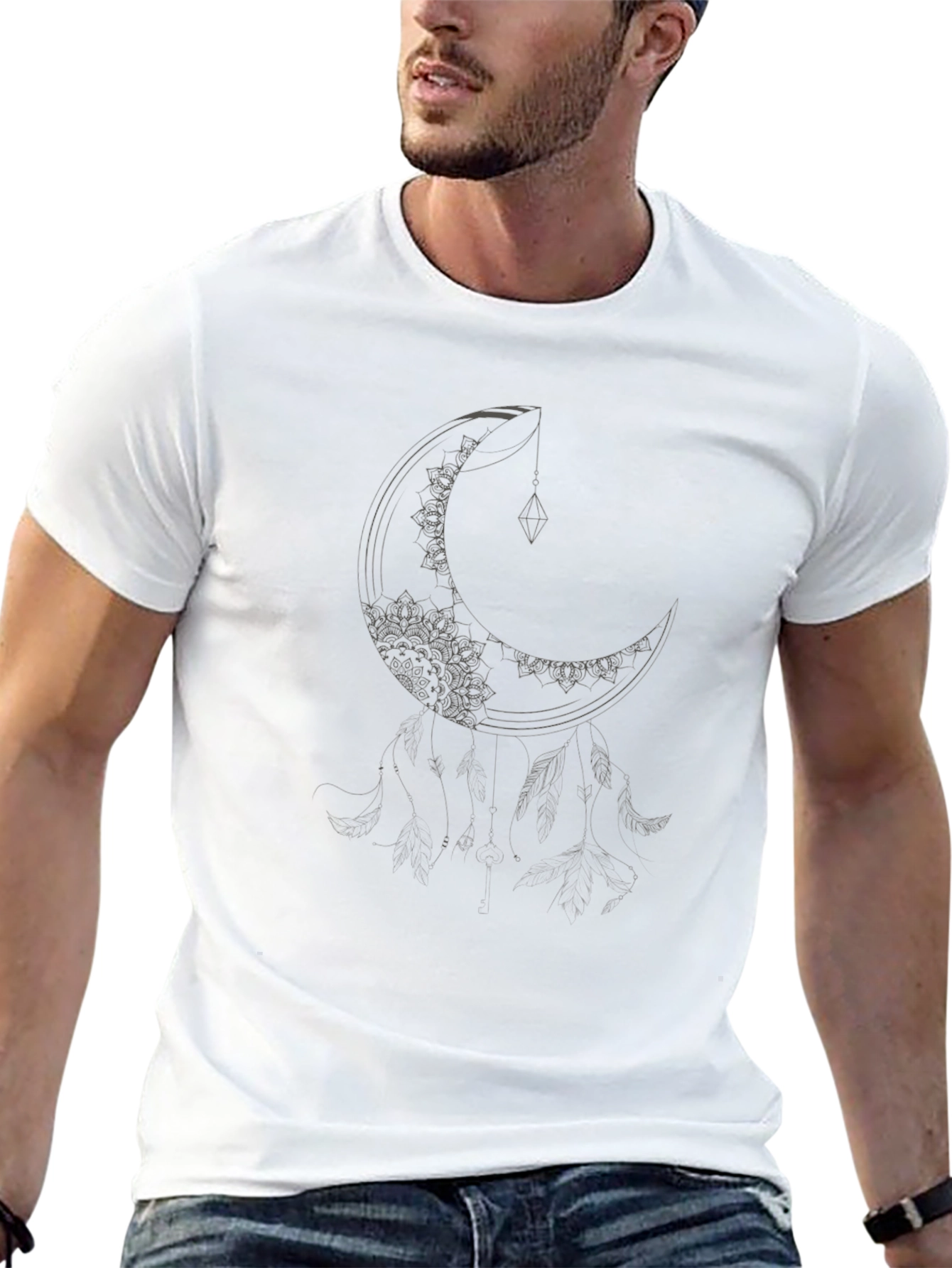 Crescent Moon Graphic Tee - Black Casual T-Shirt