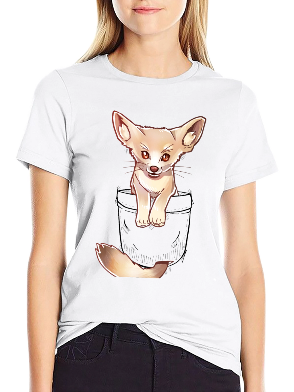 Cute Fennec Fox Pocket T-Shirt