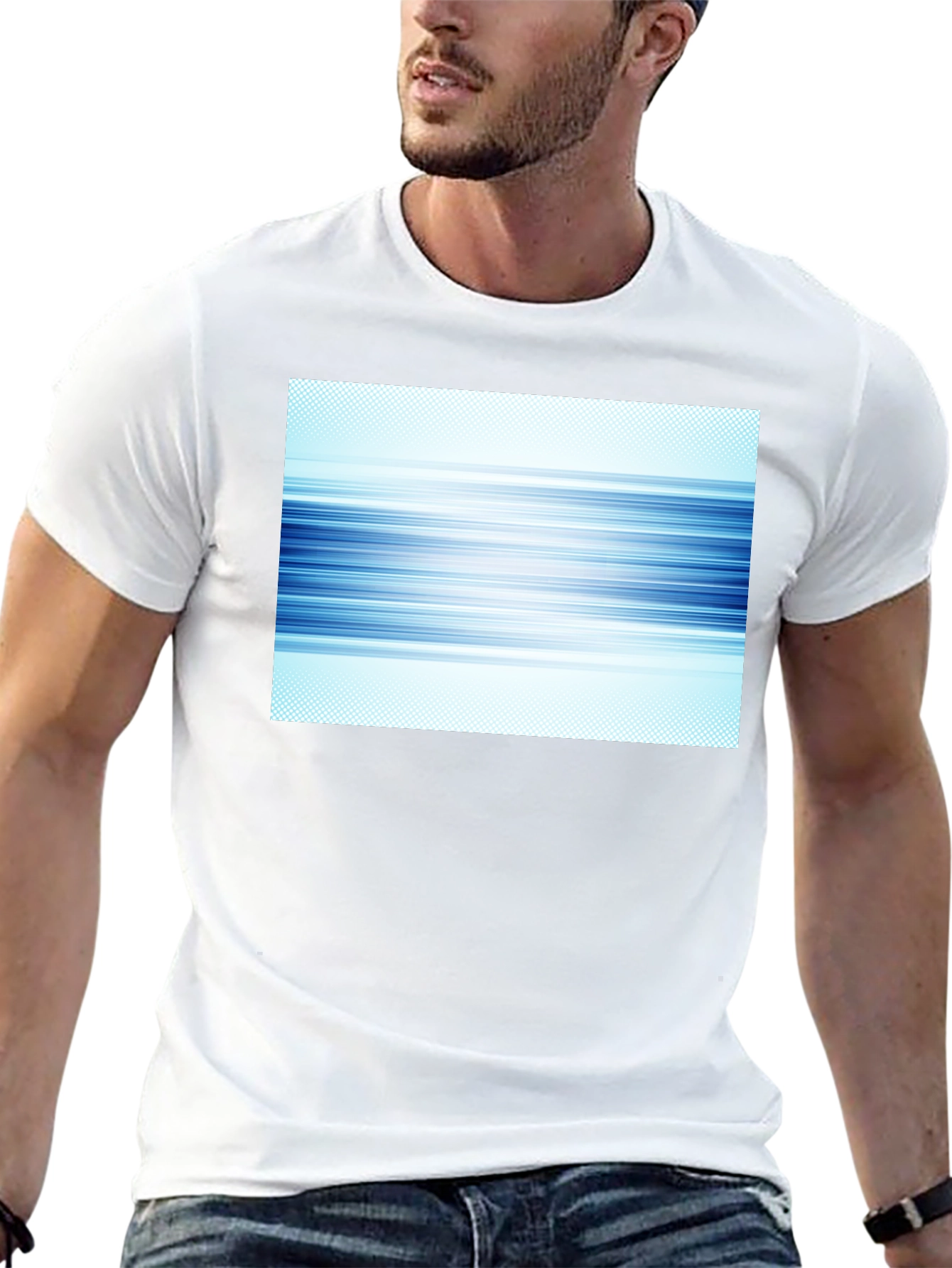 Abstract Blue Lines Graphic Black T-Shirt