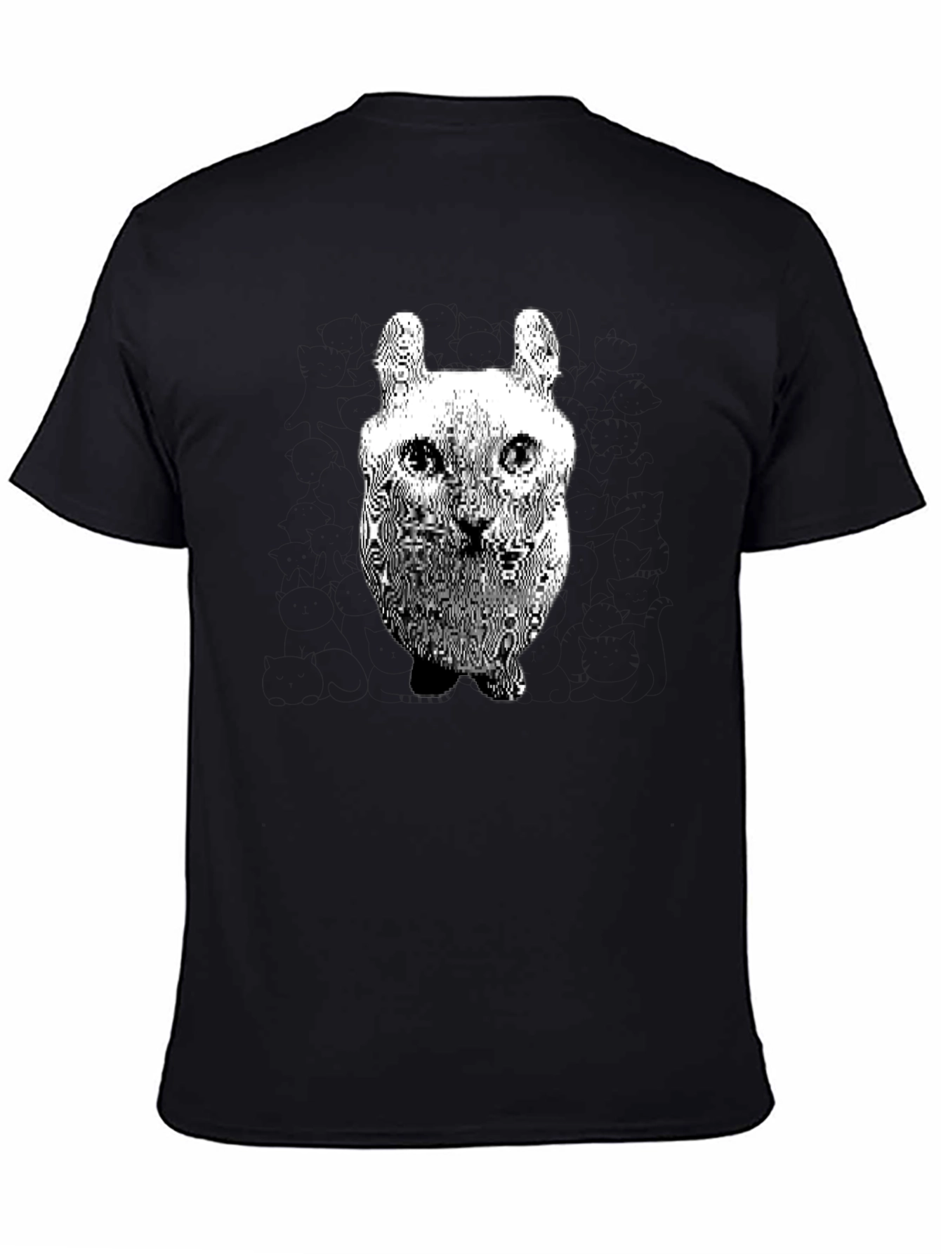 Cool Distorted Cat Graphic Black T-Shirt