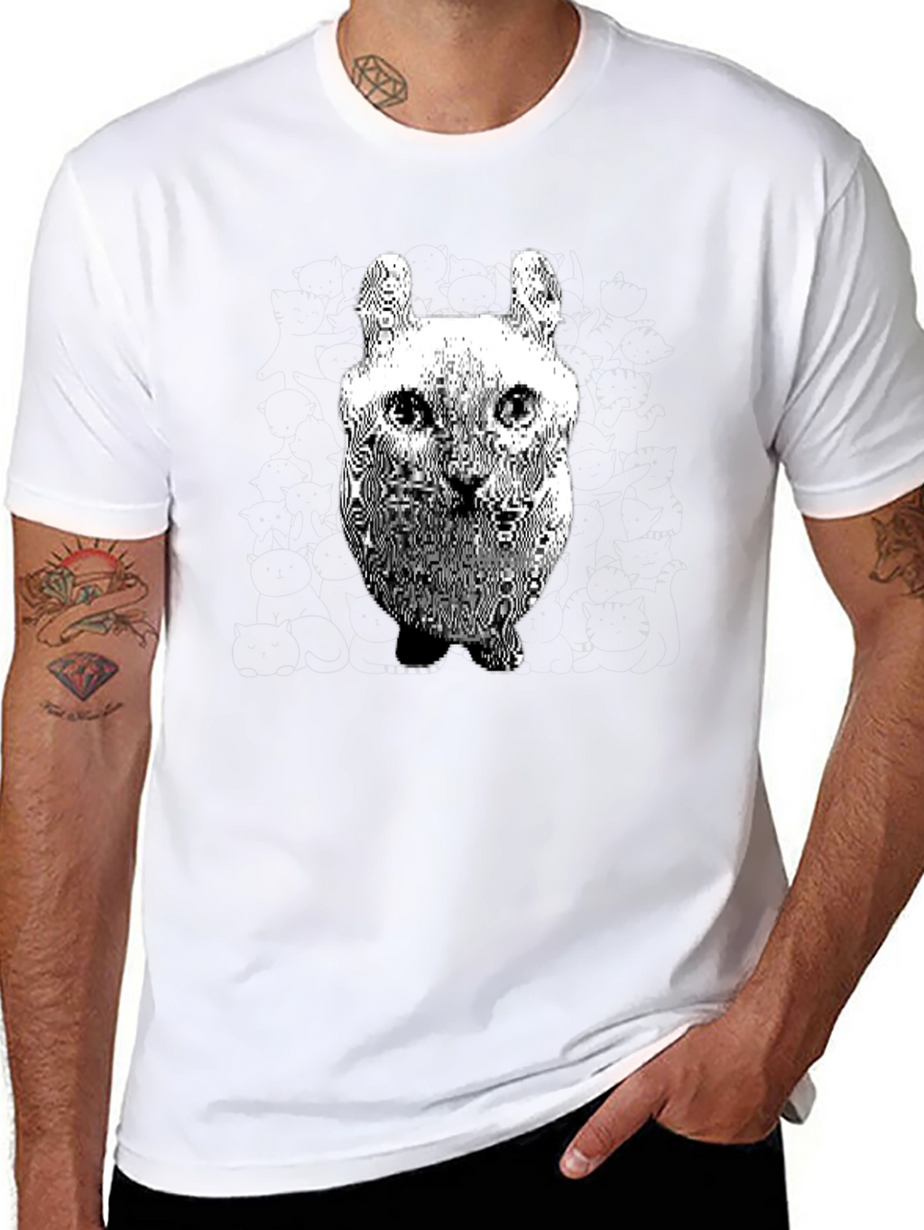 Cool Distorted Cat Graphic Black T-Shirt