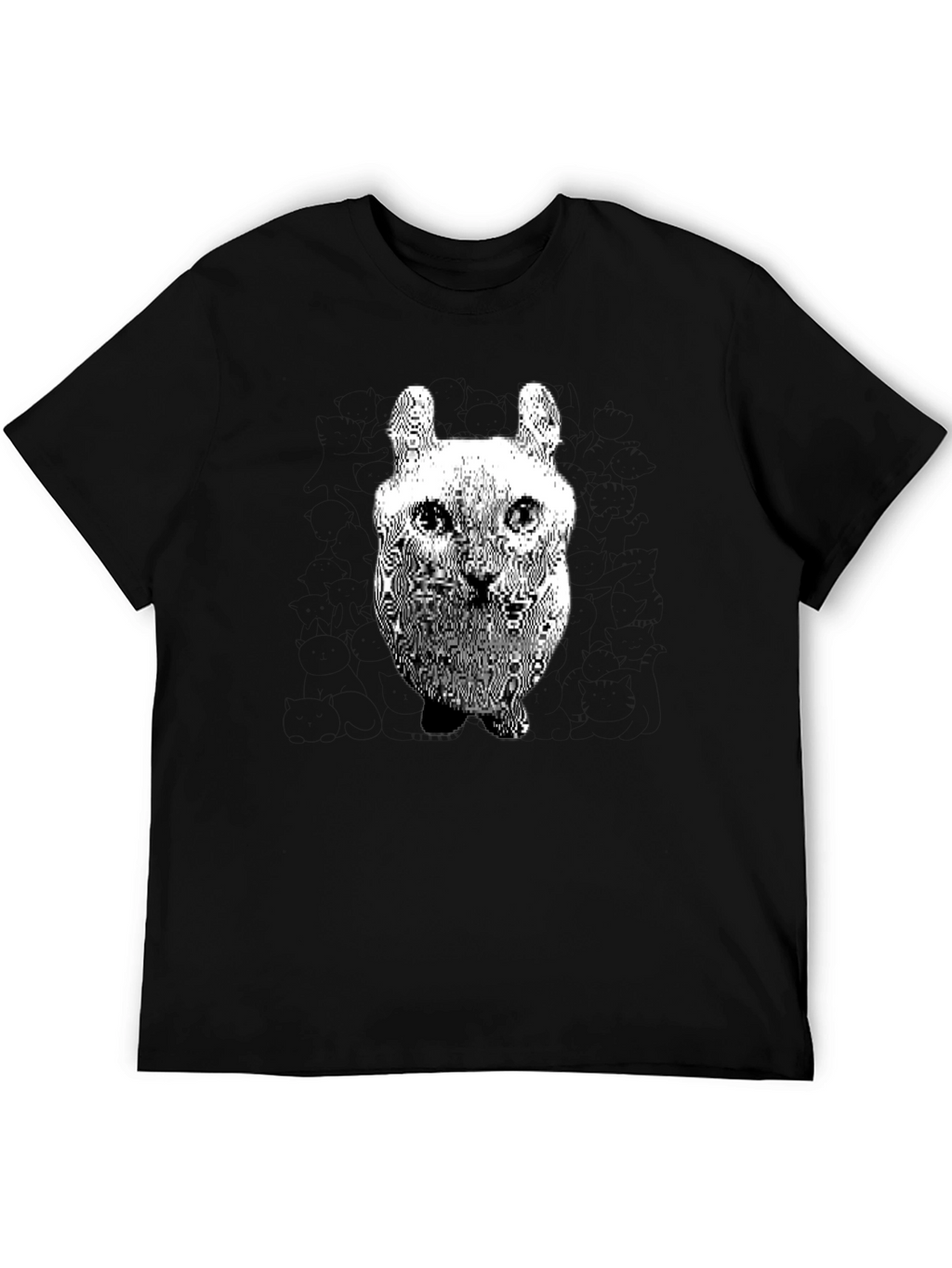 Cool Distorted Cat Graphic Black T-Shirt