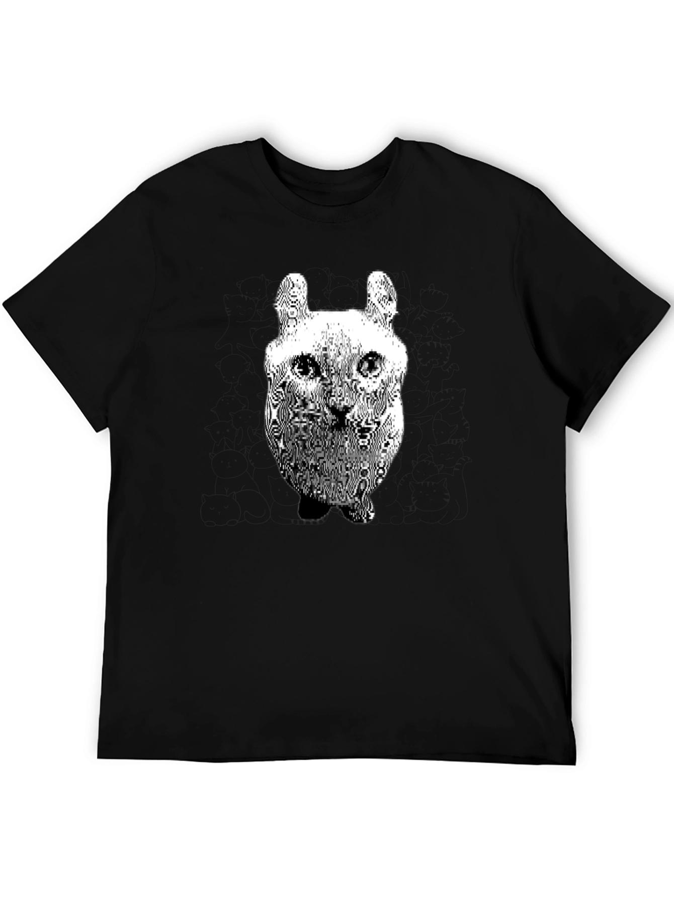 Cool Distorted Cat Graphic Black T-Shirt