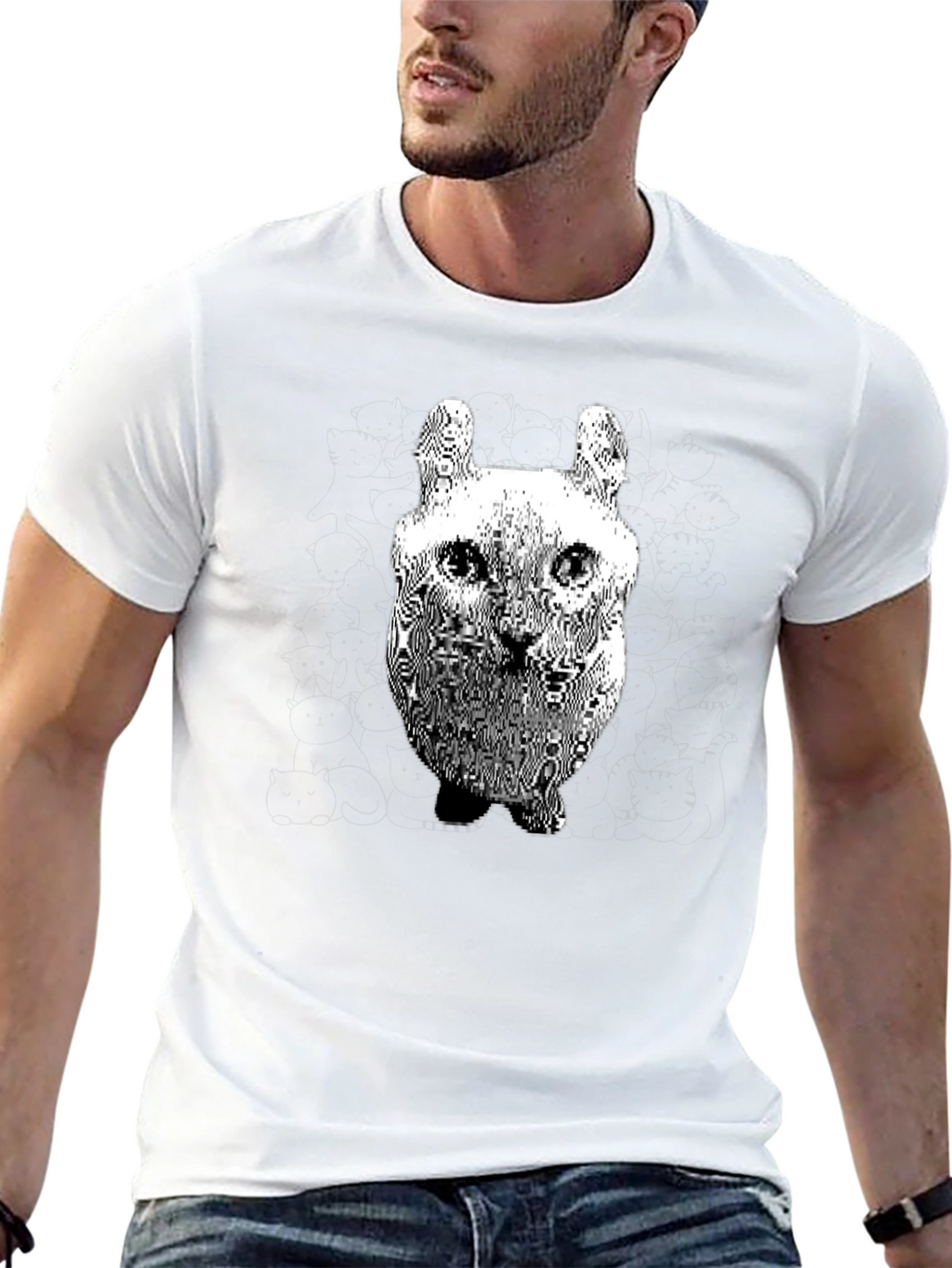 Cool Distorted Cat Graphic Black T-Shirt