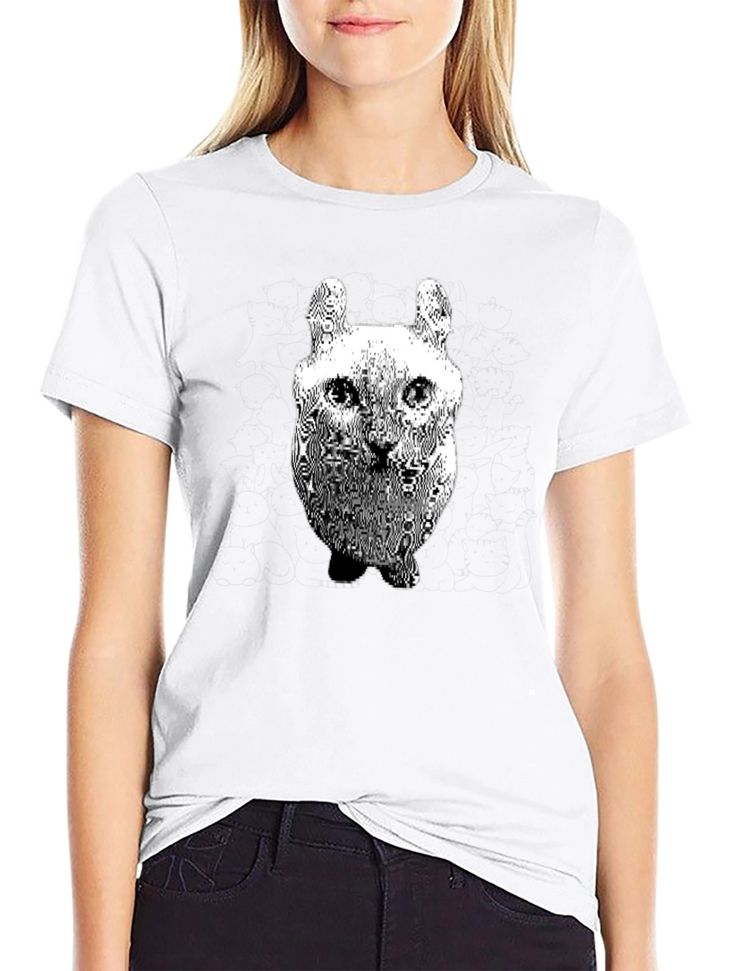 Cool Distorted Cat Graphic Black T-Shirt