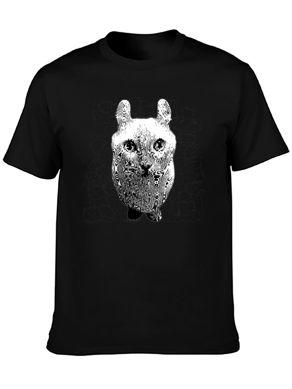 Cool Distorted Cat Graphic Black T-Shirt