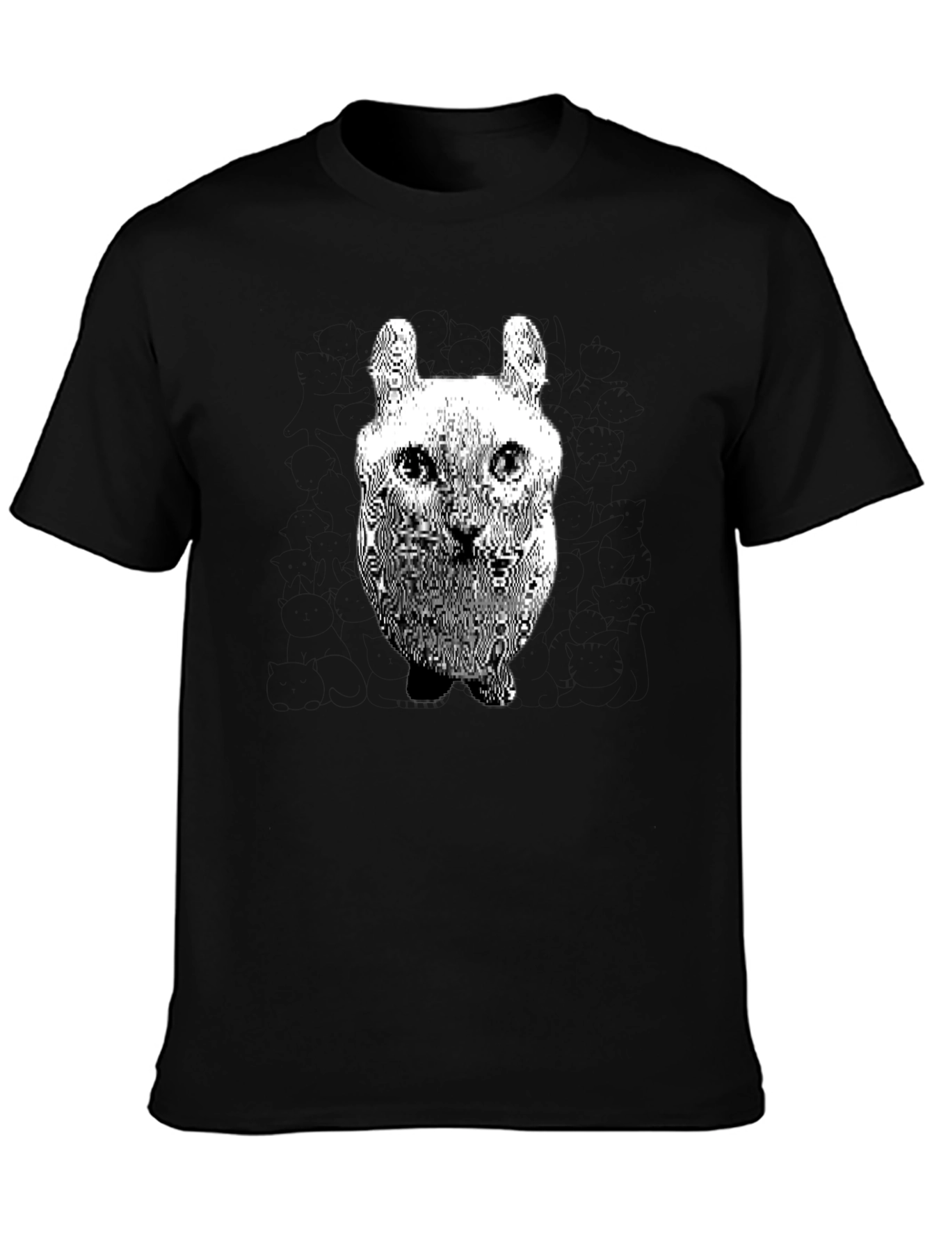 Cool Distorted Cat Graphic Black T-Shirt