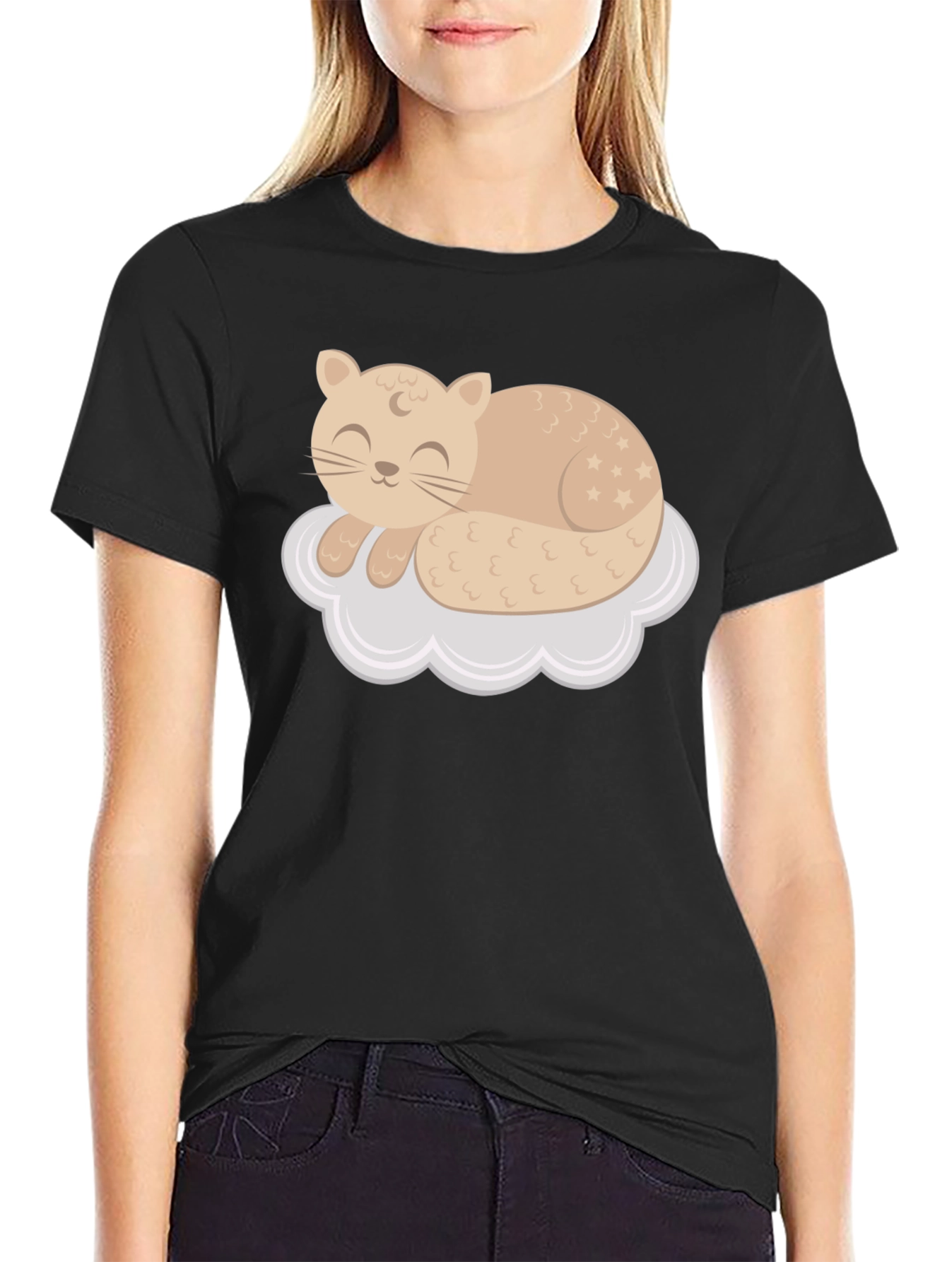 Cute Cat Sleeping on Cloud T-Shirt