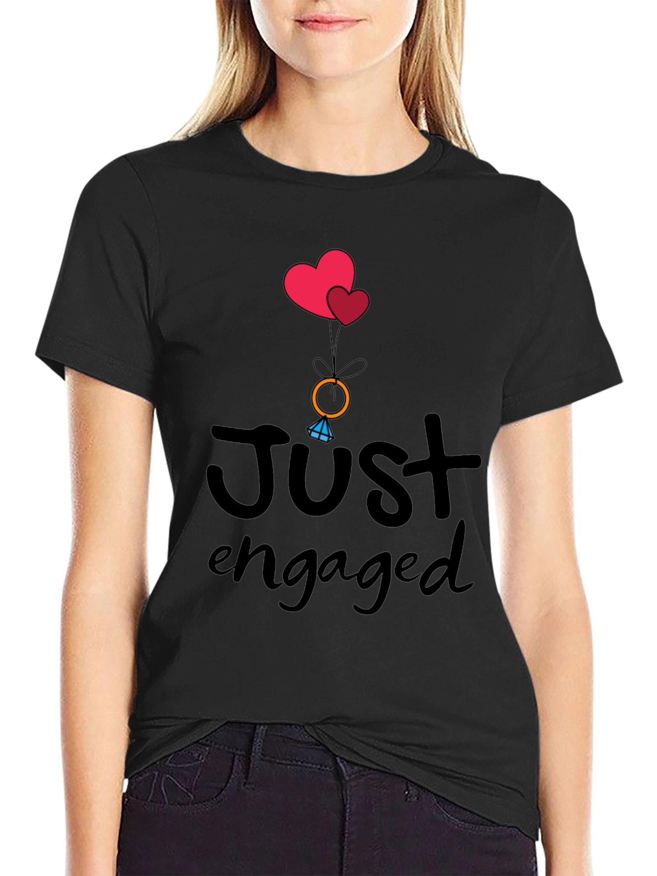 Just Engaged Graphic Tee - Heart Balloons & Diamond Ring