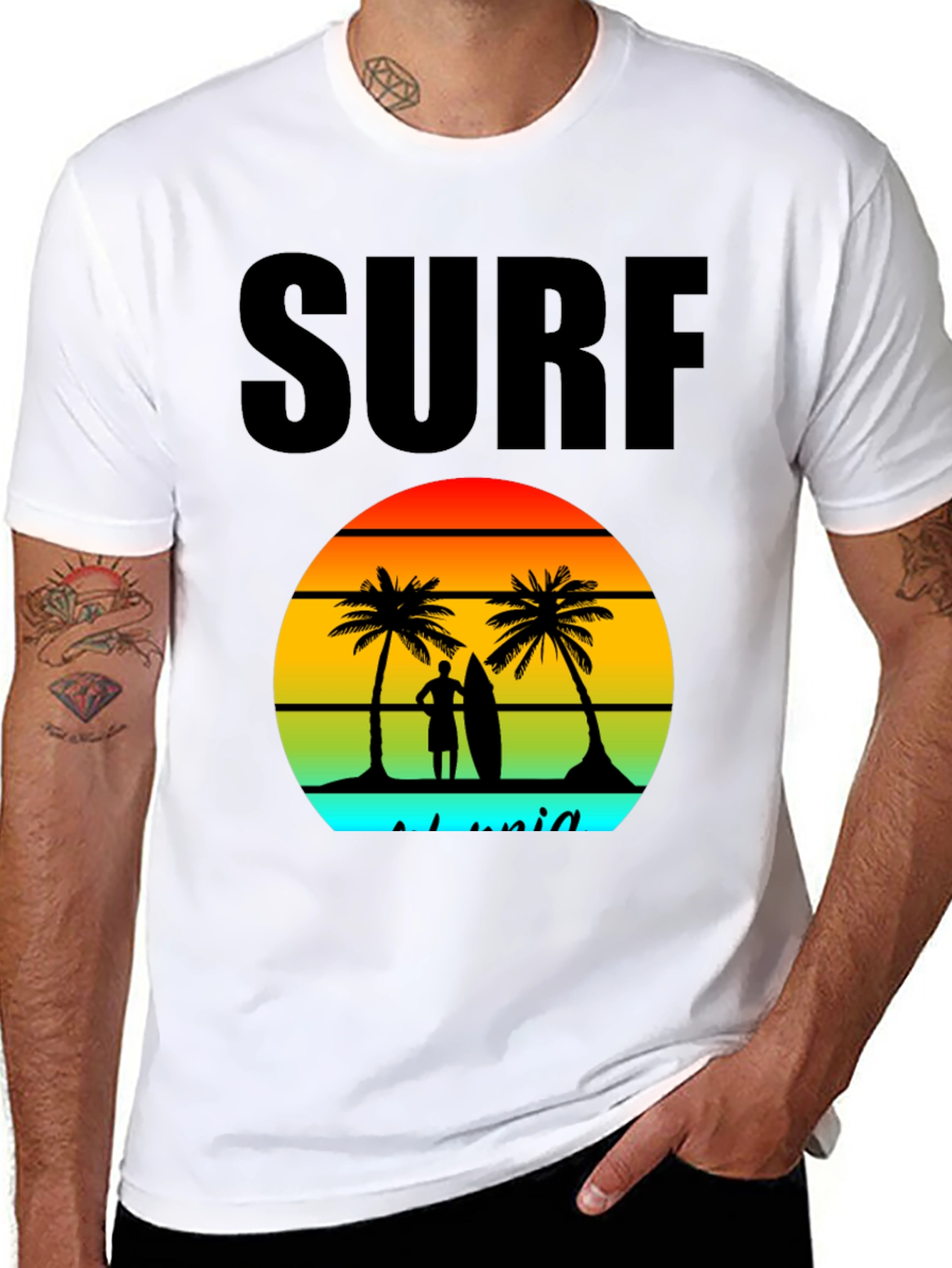 Surf Island Graphic Tee - Black Cotton T-Shirt