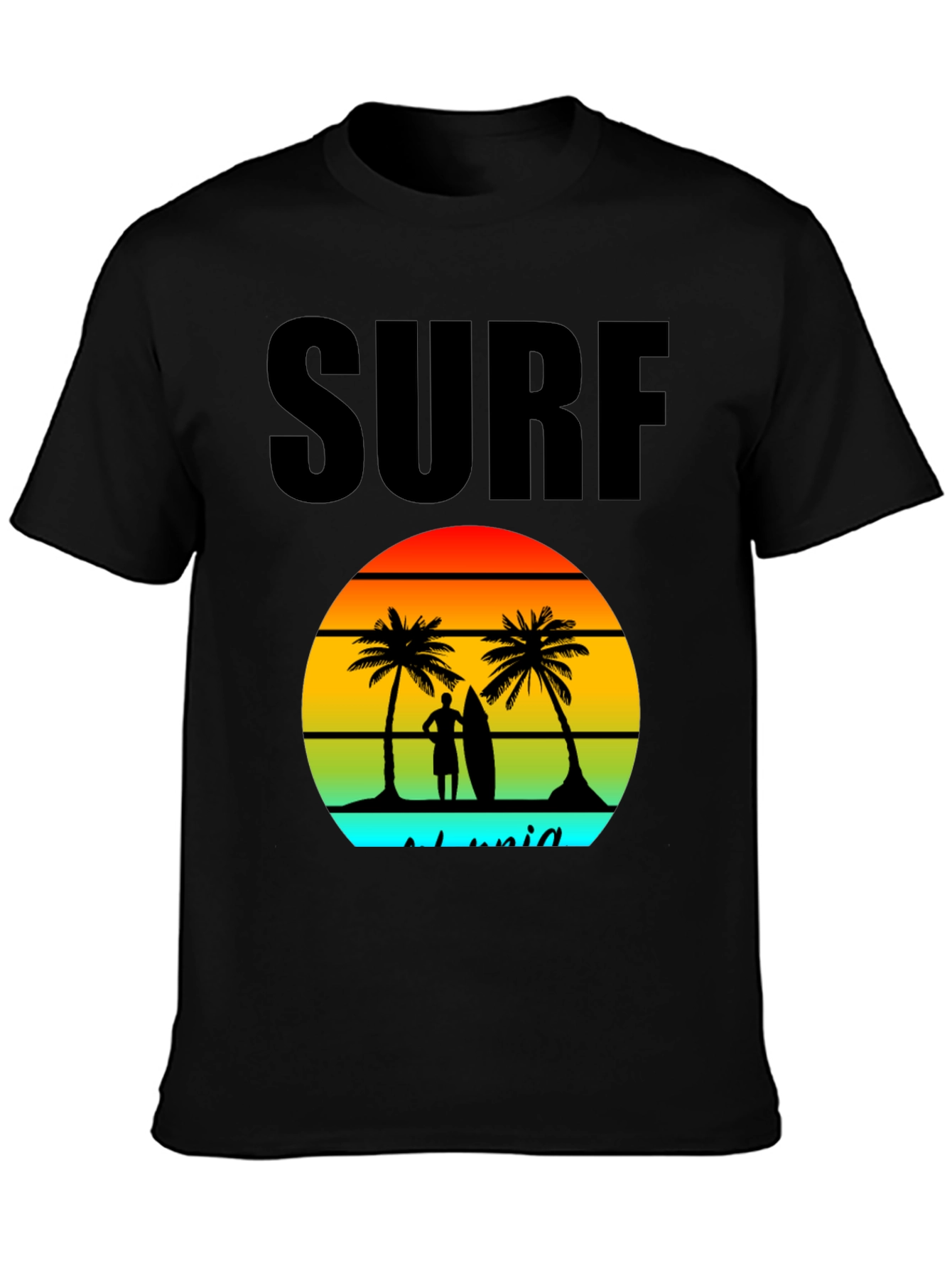 Surf Island Graphic Tee - Black Cotton T-Shirt
