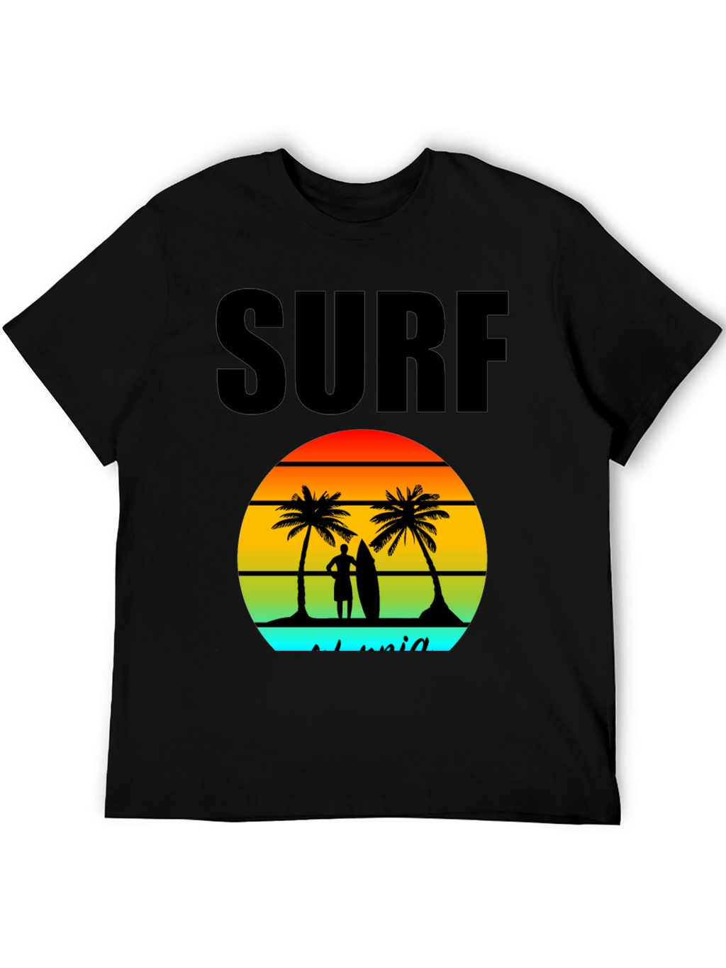 Surf Island Graphic Tee - Black Cotton T-Shirt