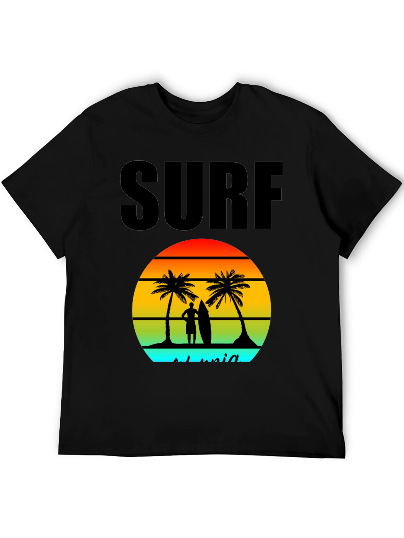 Surf Island Graphic Tee - Black Cotton T-Shirt