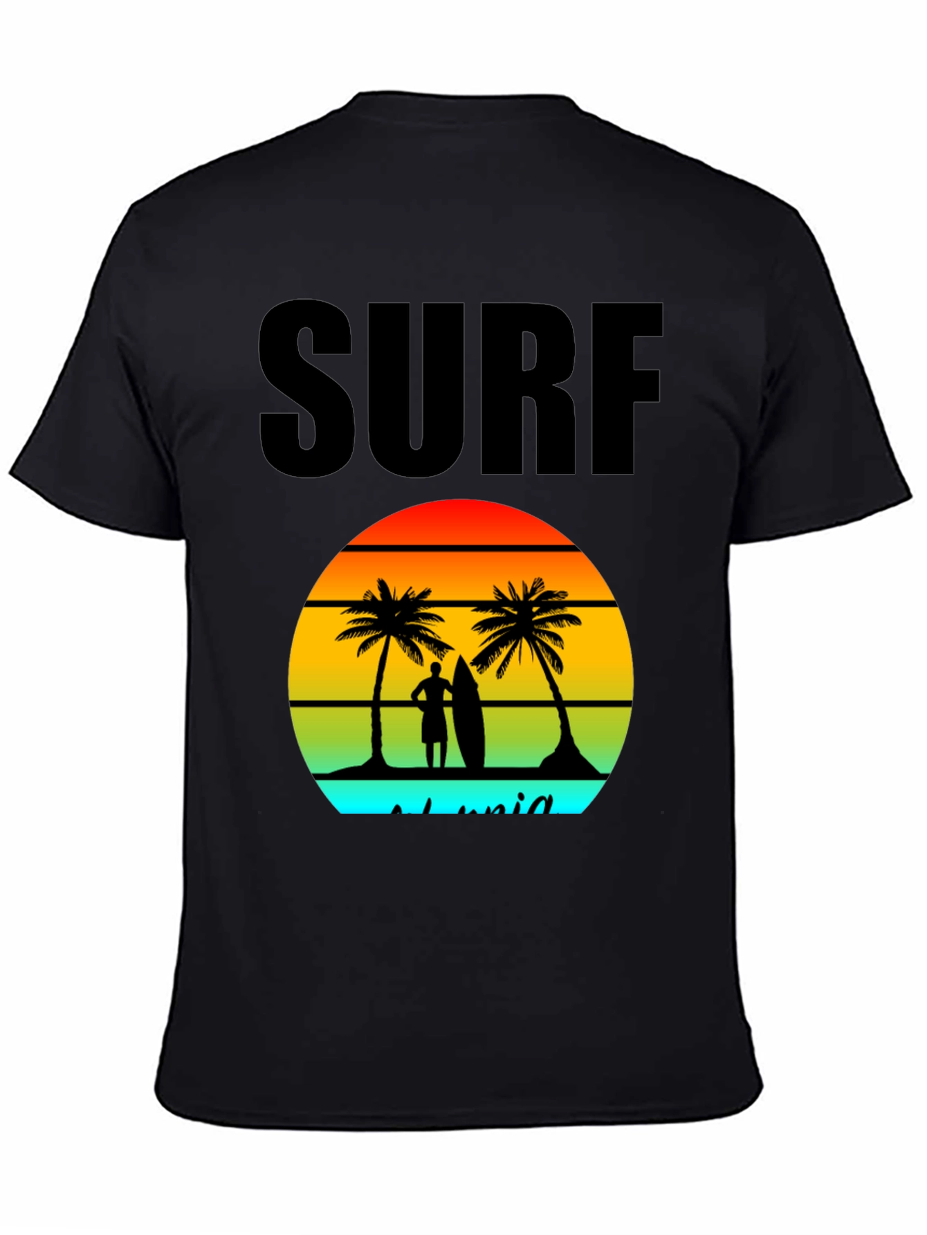Surf Island Graphic Tee - Black Cotton T-Shirt
