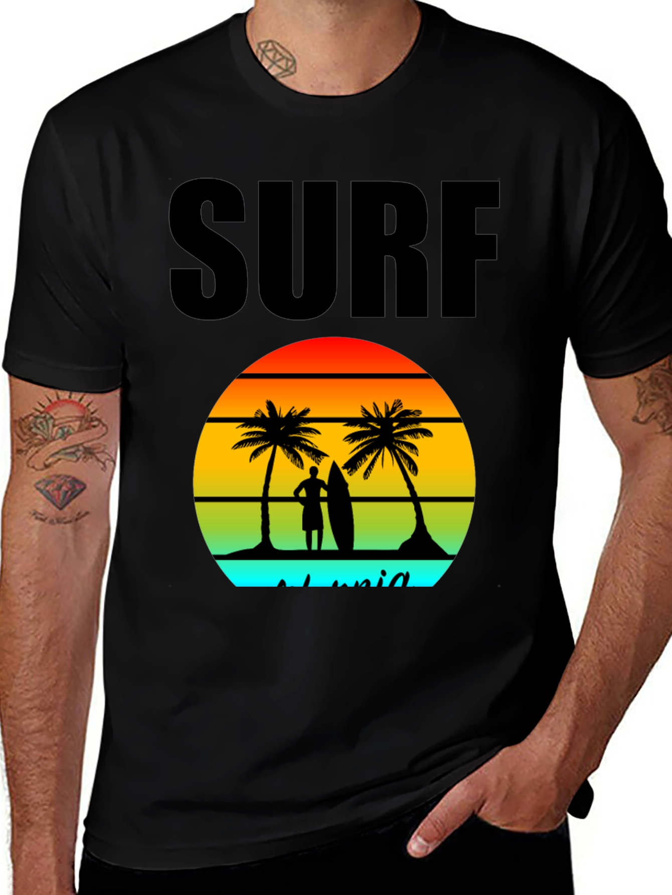 Surf Island Graphic Tee - Black Cotton T-Shirt