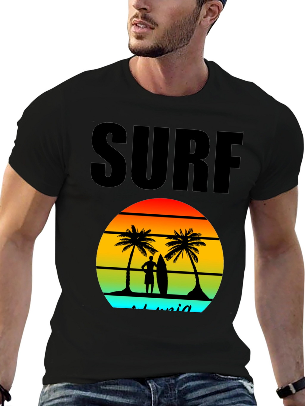 Surf Island Graphic Tee - Black Cotton T-Shirt