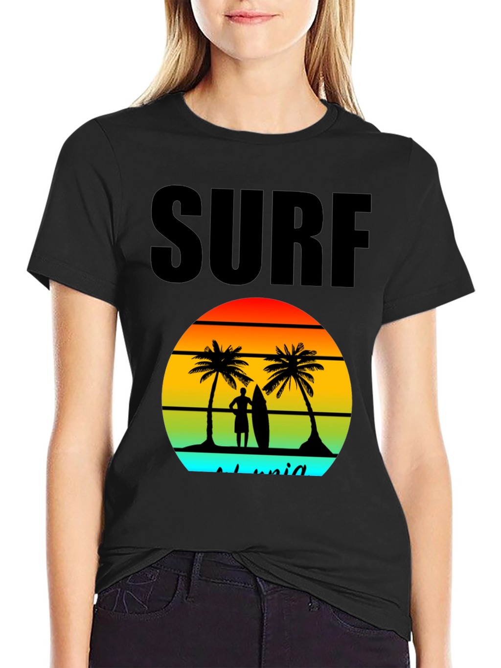 Surf Island Graphic Tee - Black Cotton T-Shirt