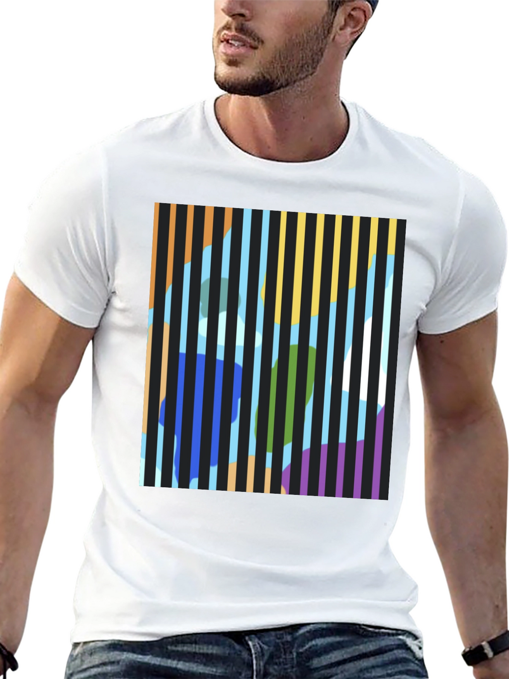 Abstract Striped Graphic Print T-Shirt