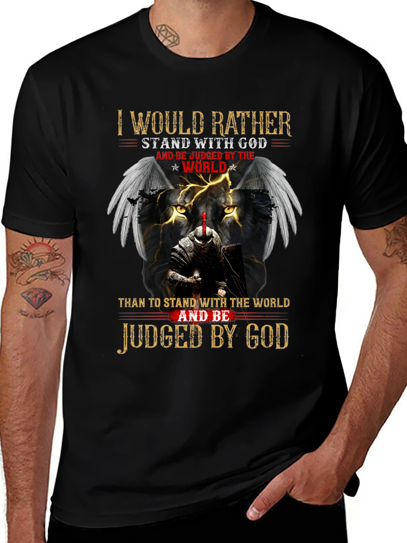Stand with God Graphic Tee - Knight & Lion