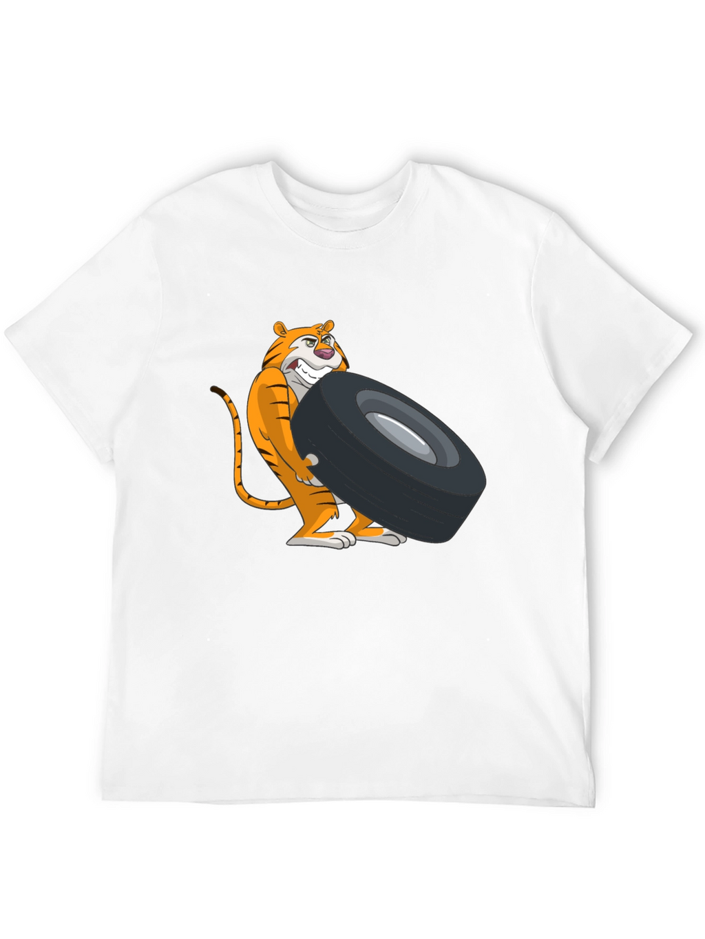 Tiger Lifting Tire Graphic Tee - Black Cotton T-Shirt