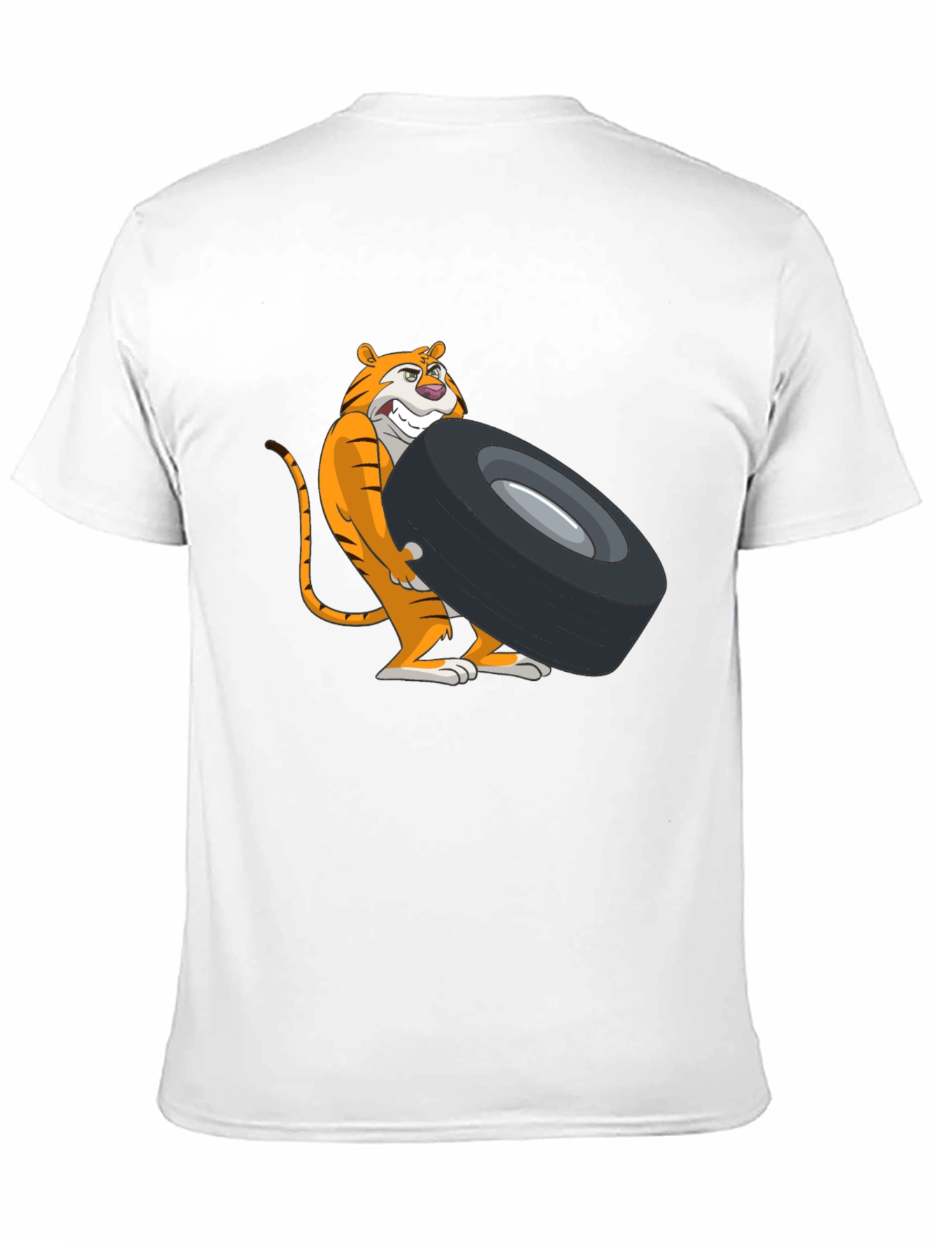 Tiger Lifting Tire Graphic Tee - Black Cotton T-Shirt