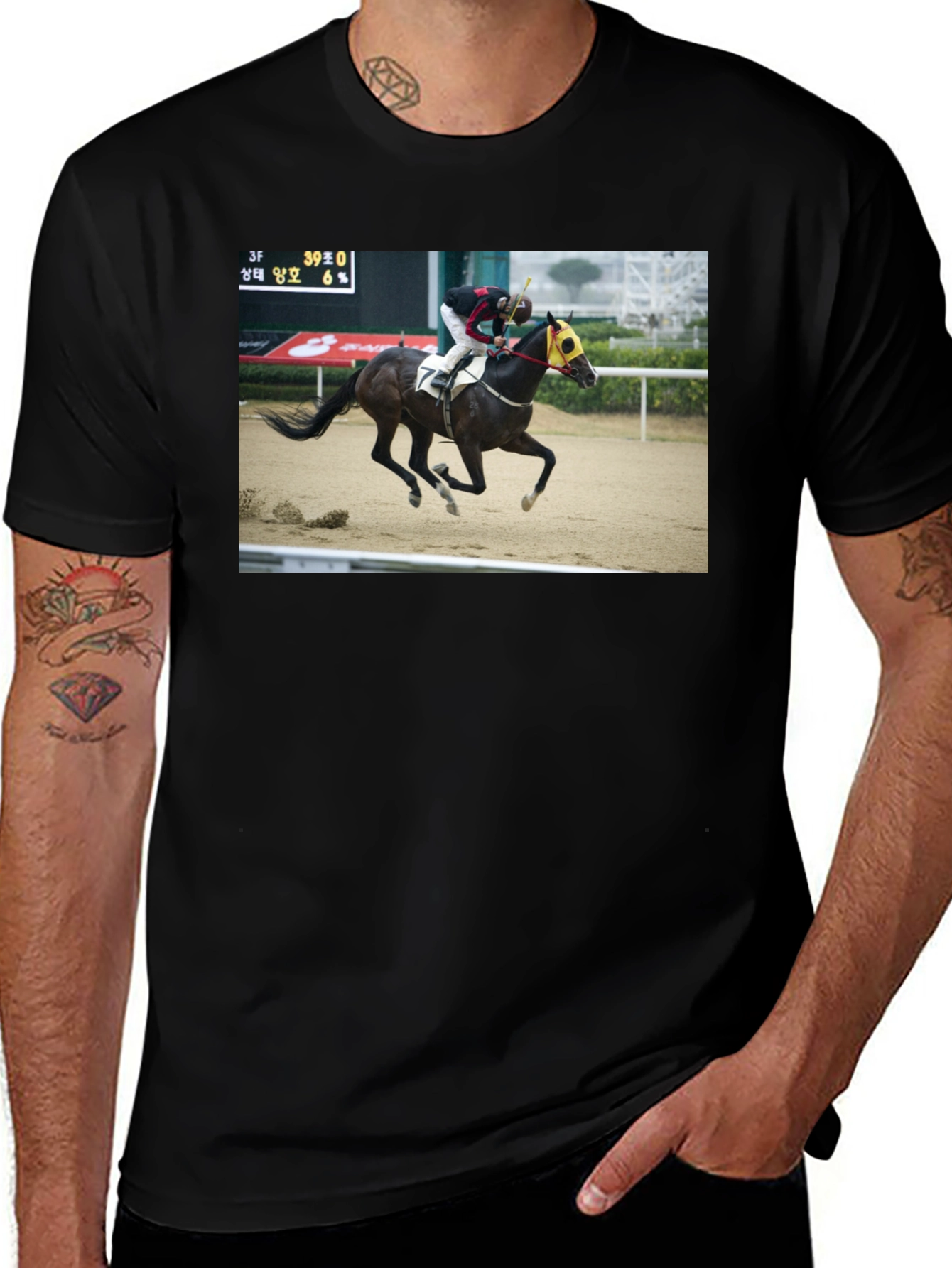 Horse Racing Graphic Tee - Black T-Shirt