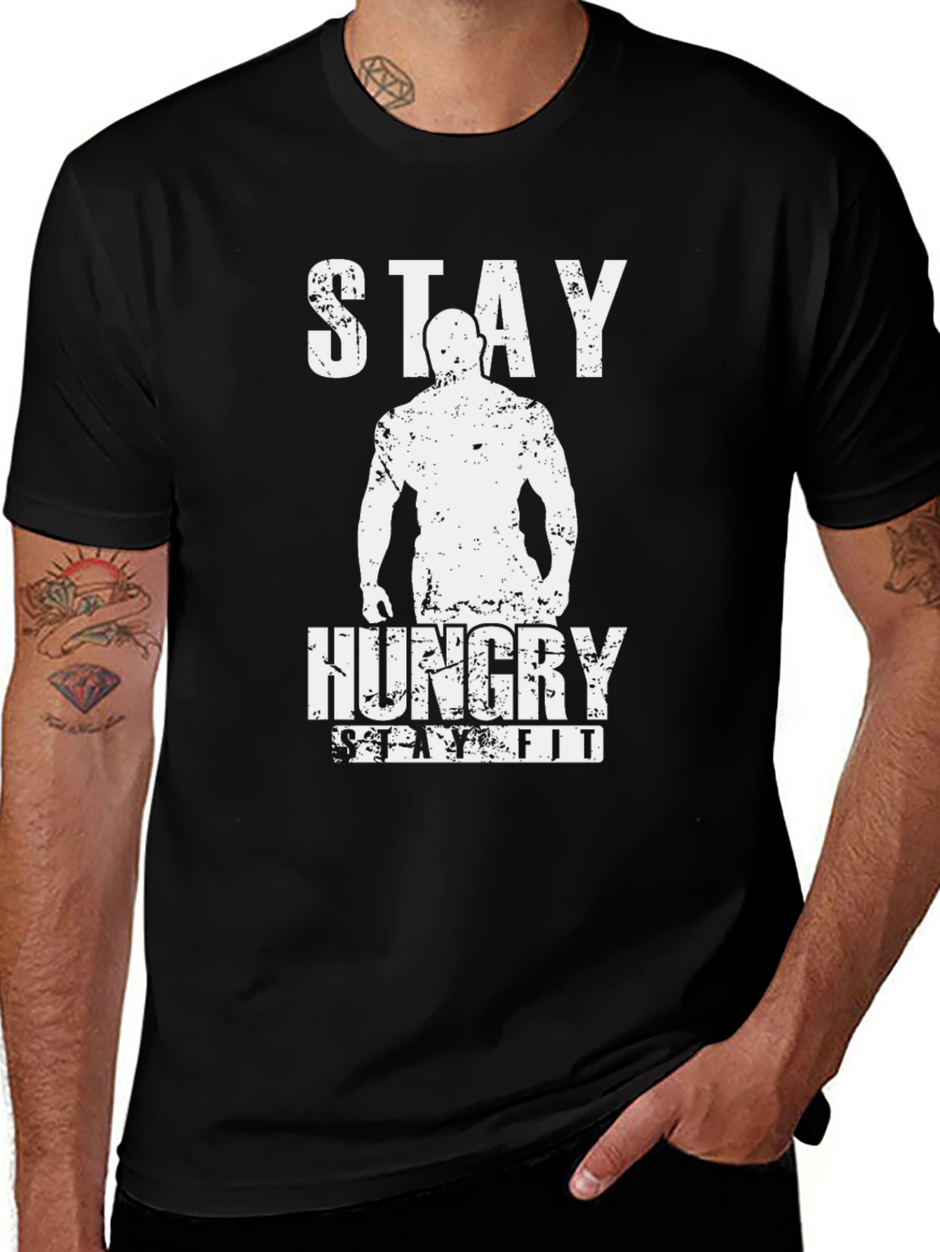 Stay Hungry Stay Fit Black Graphic T-Shirt