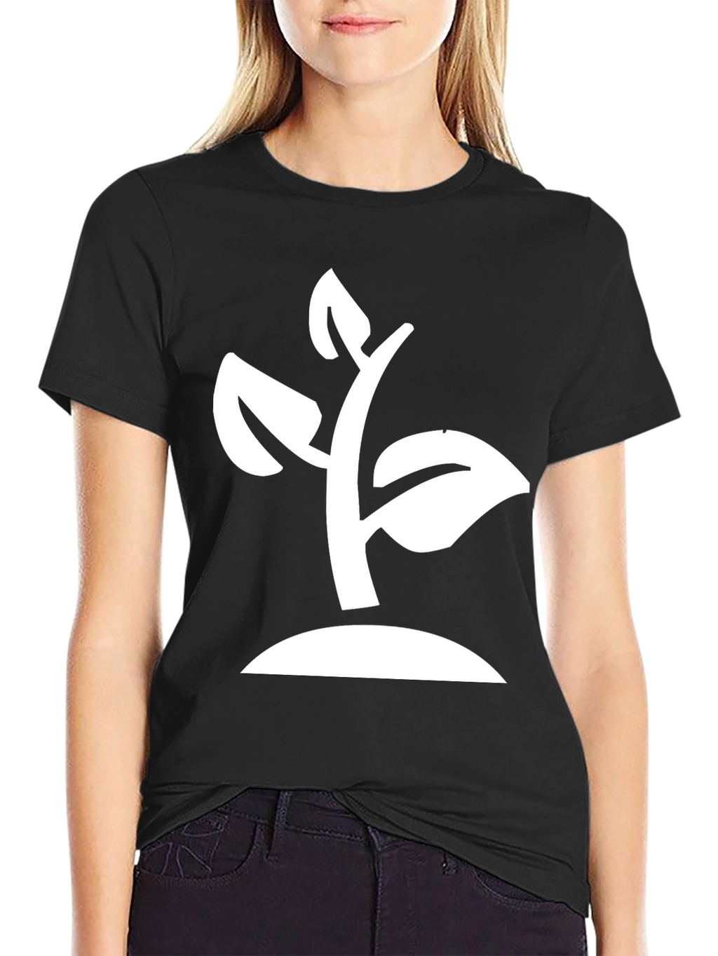 Modern Plant Graphic Tee - Black Cotton Blend